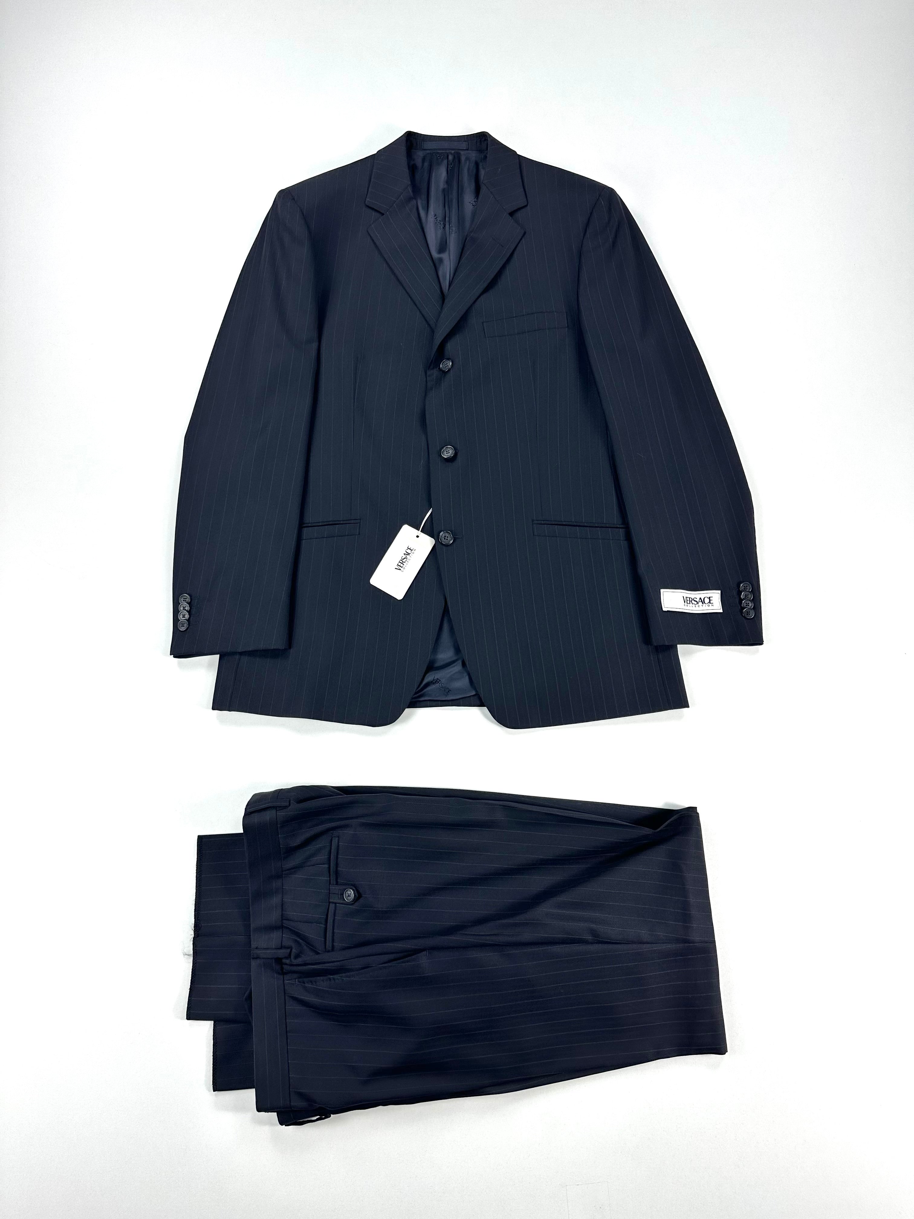 Completo Versace Collection blu notte gessato in lana taglia 54 - giacca e pantalone