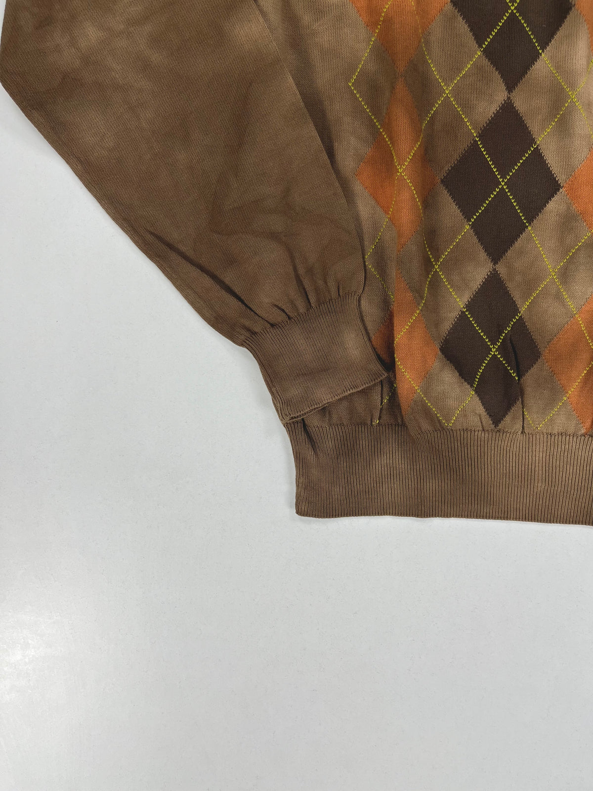 Gerani Maglioncino Girocollo Marrone a Rombi Argyle Tinto in Capo 100% Cotone – foto 3 di 7