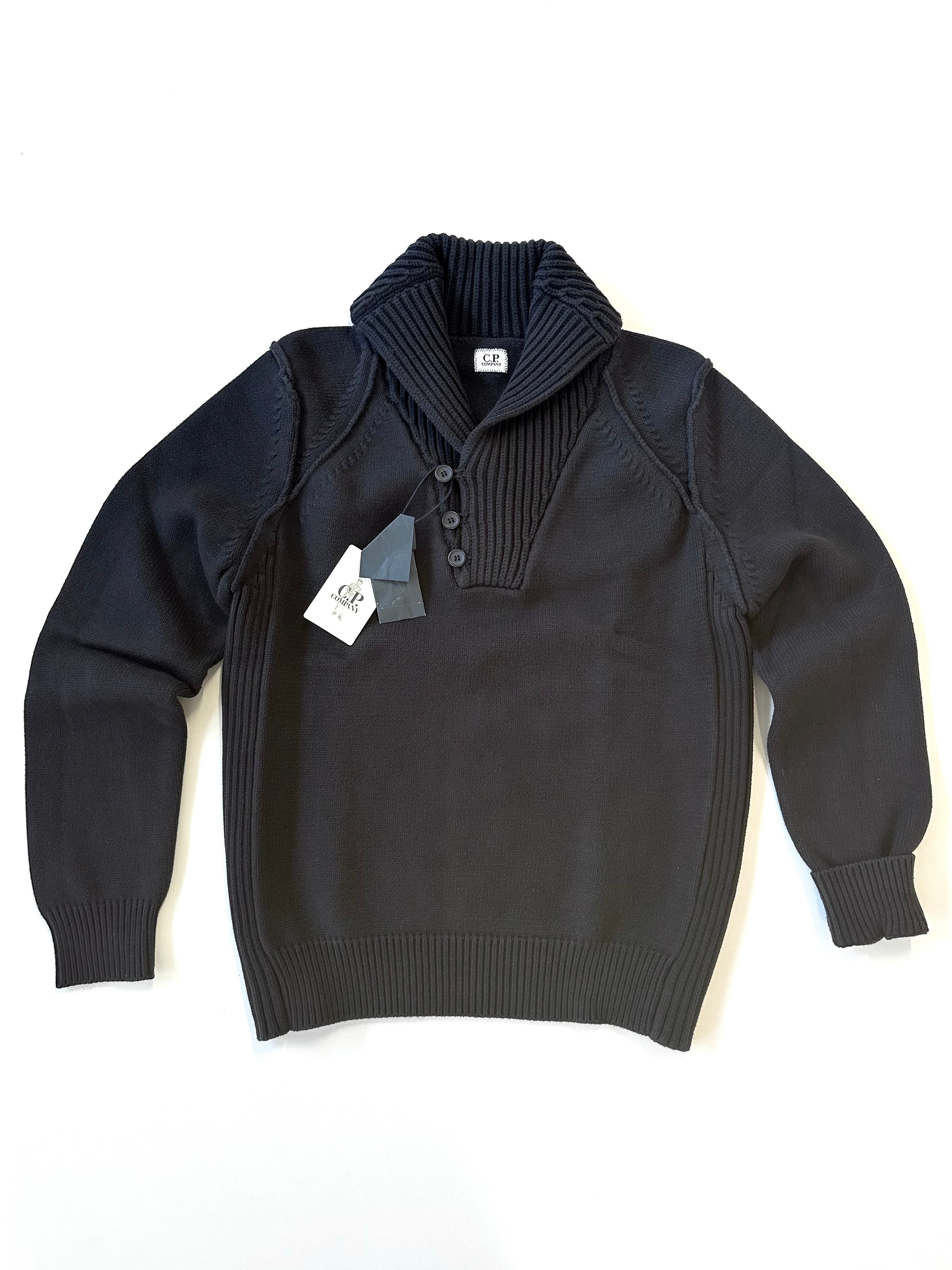 Maglione C.P. Company collo a scialle blu navy, vista frontale intera