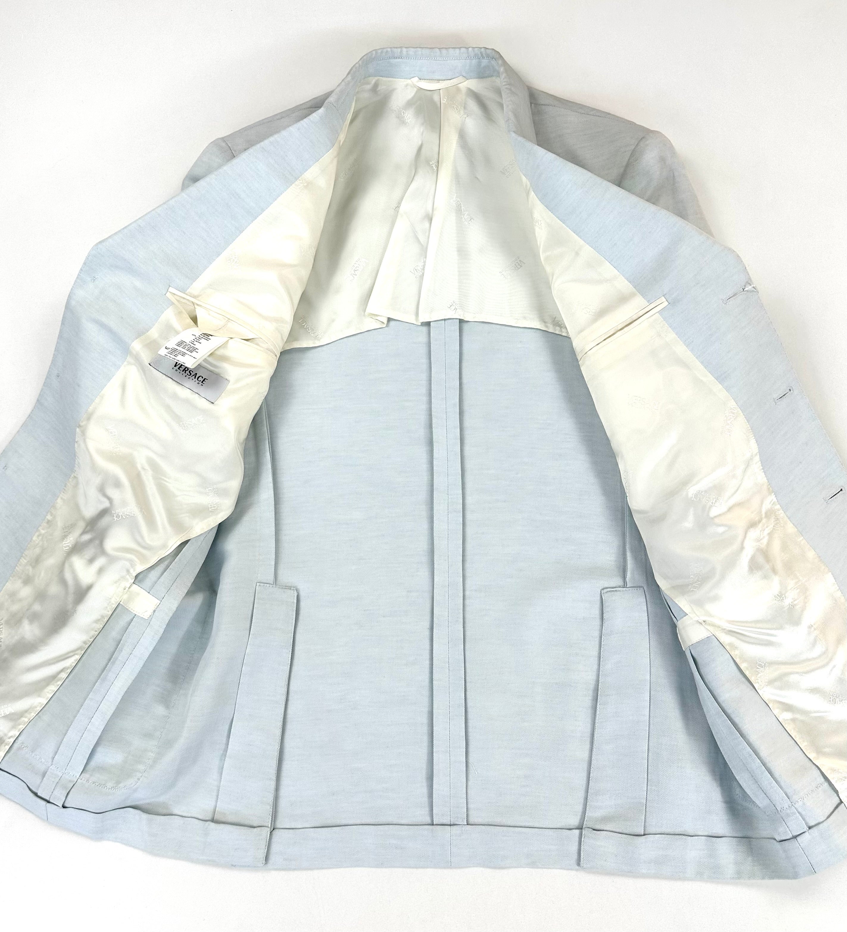 Pantalone Versace Collection azzurro a gamba dritta con risvolto