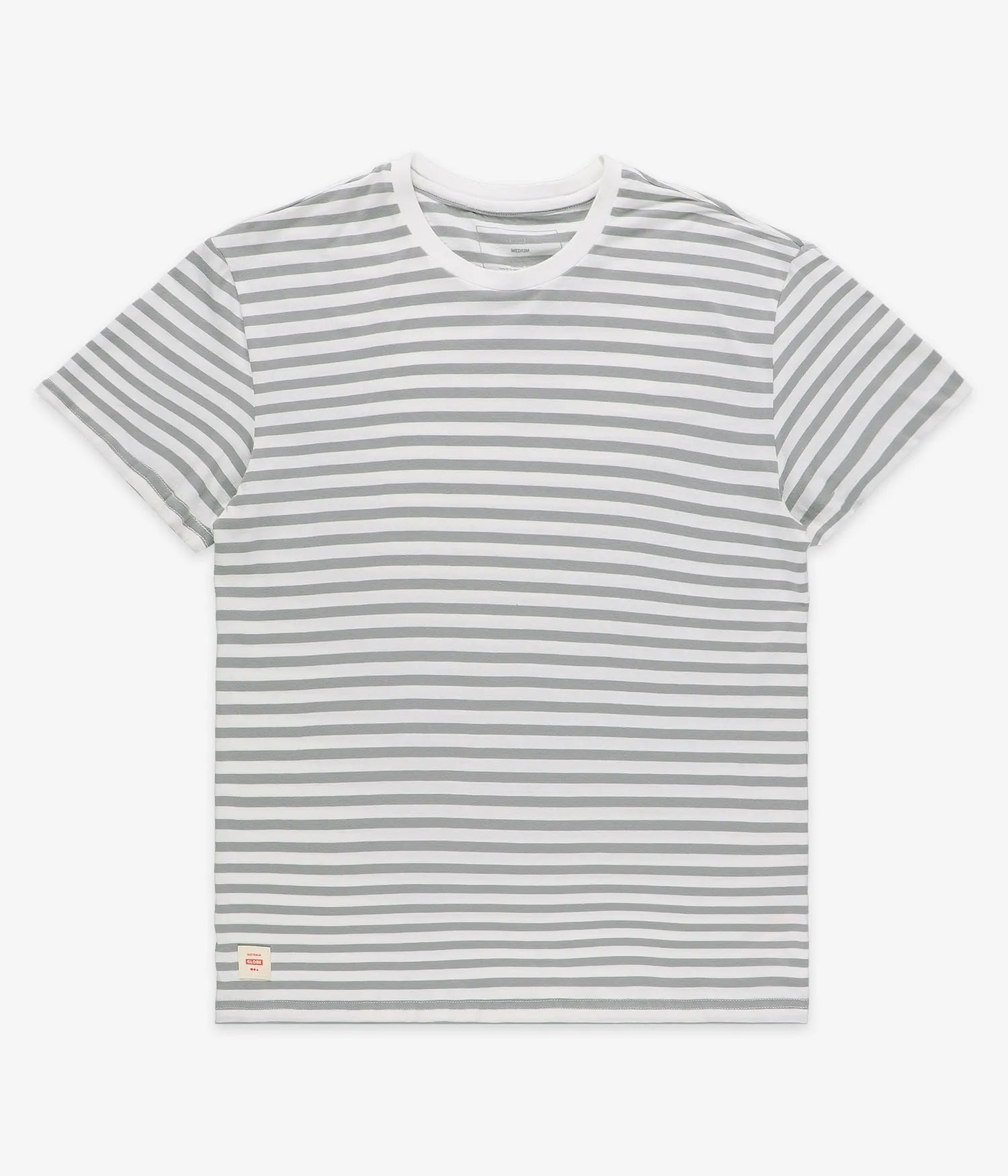 T-shirt Globe Horizon a righe bianca/grigia, taglie M e L — IlBotteghino