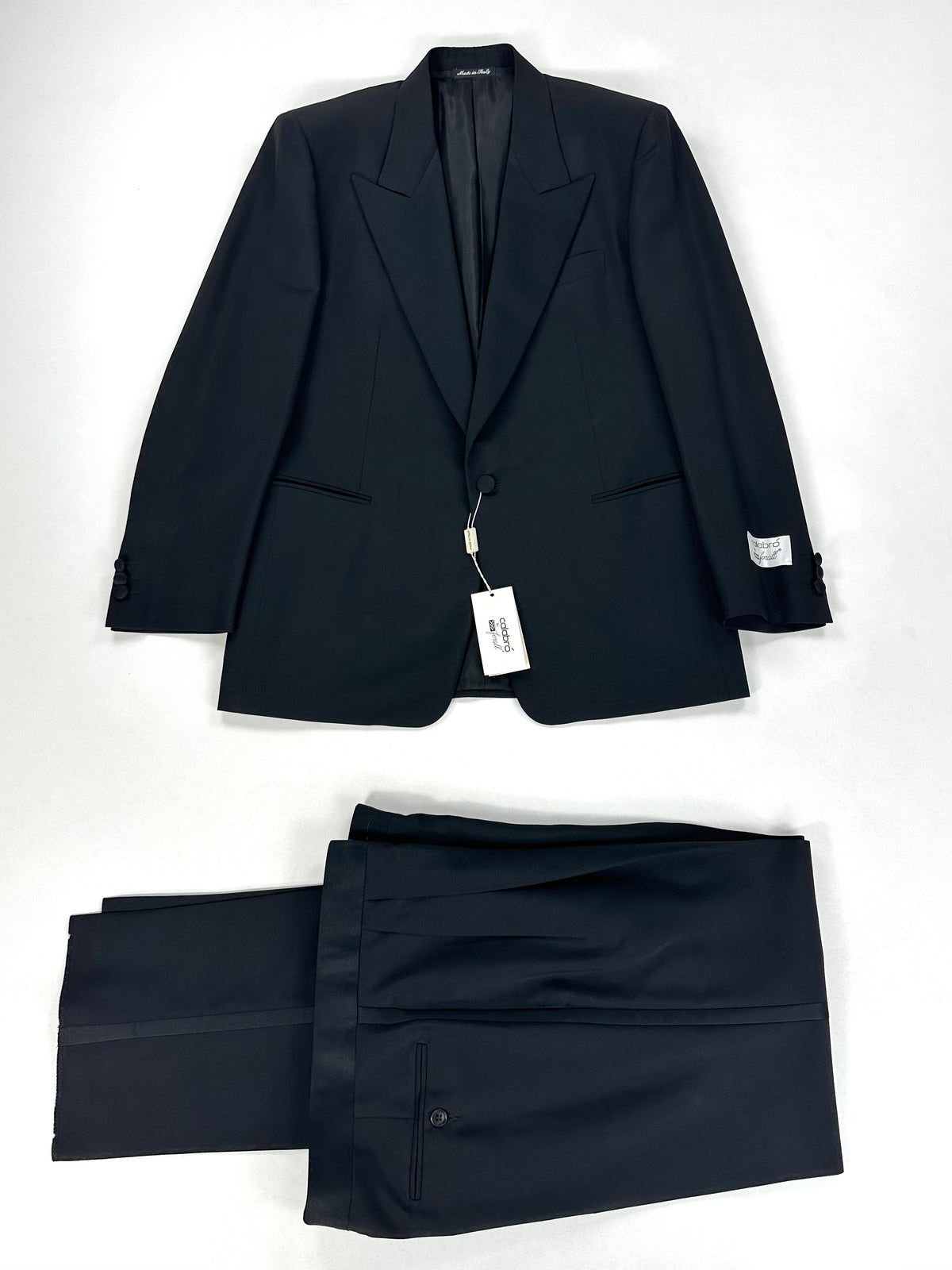 Smoking Calabró by Forall nero: giacca e pantalone con cartellino, taglia IT 48