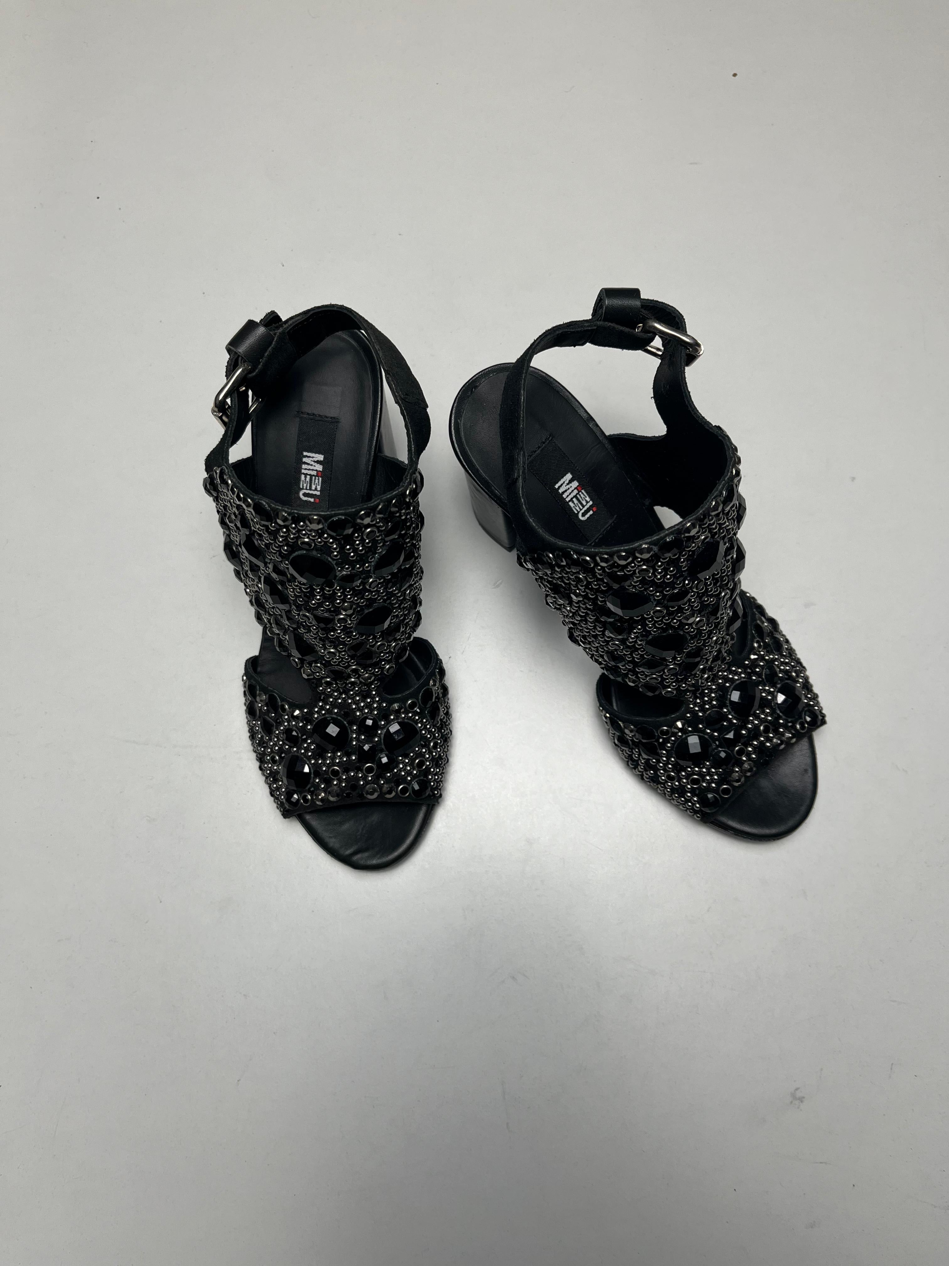 Mimmu sandalo — camoscio nero con pietre — IlBotteghino