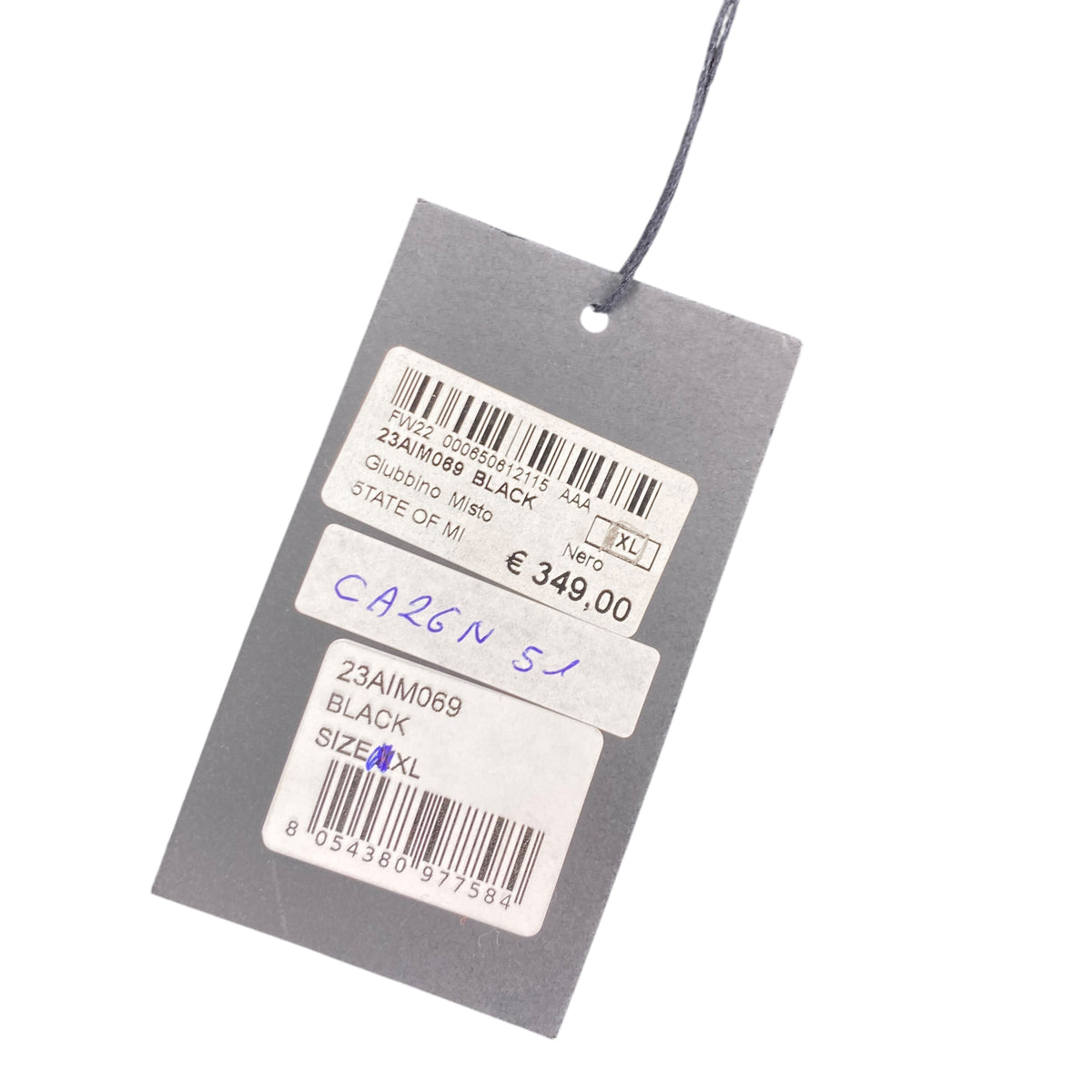 Cartellino originale State of Mind: articolo 23AIM069 Black, taglia XL, prezzo 349 euro