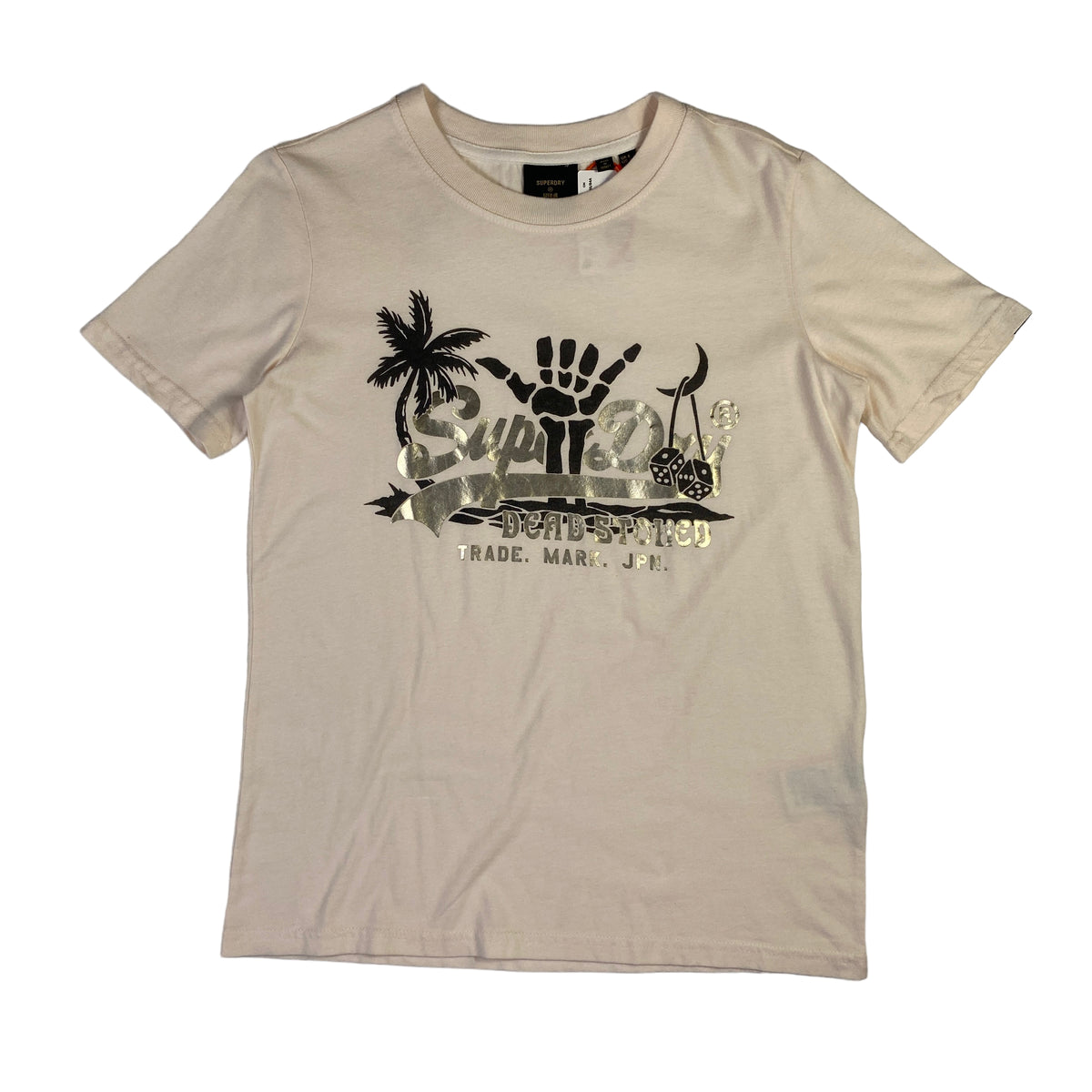 T-shirt Superdry beige stampa oro da donna, taglia XS — IlBotteghino