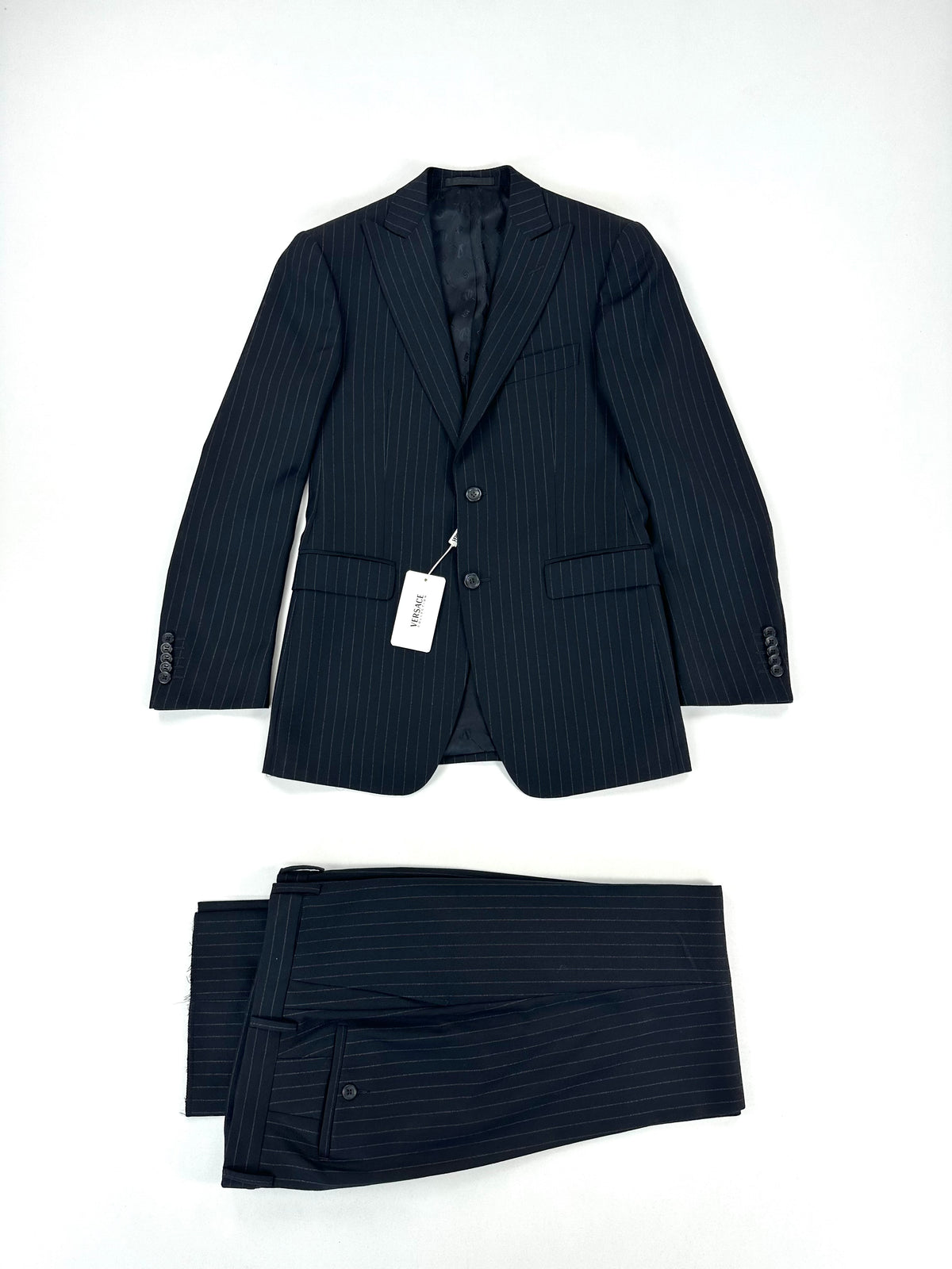 Completo Versace Collection nero gessato in lana e cashmere taglia 46 - giacca e pantalone