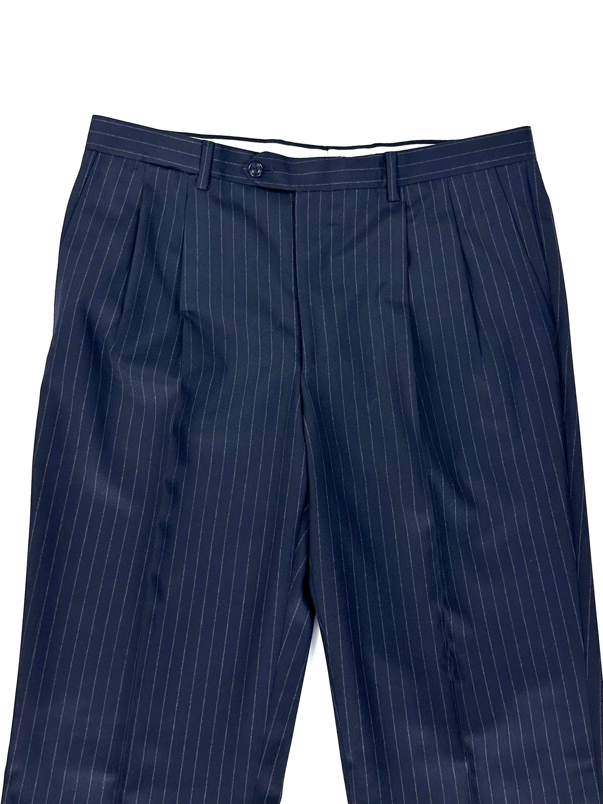 Pantalone Garrett's gessato con due pince per gamba, dettaglio vita