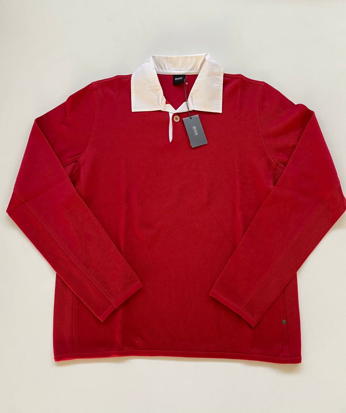 Polo Hugo Boss manica lunga rossa collo bianco - Tg. M