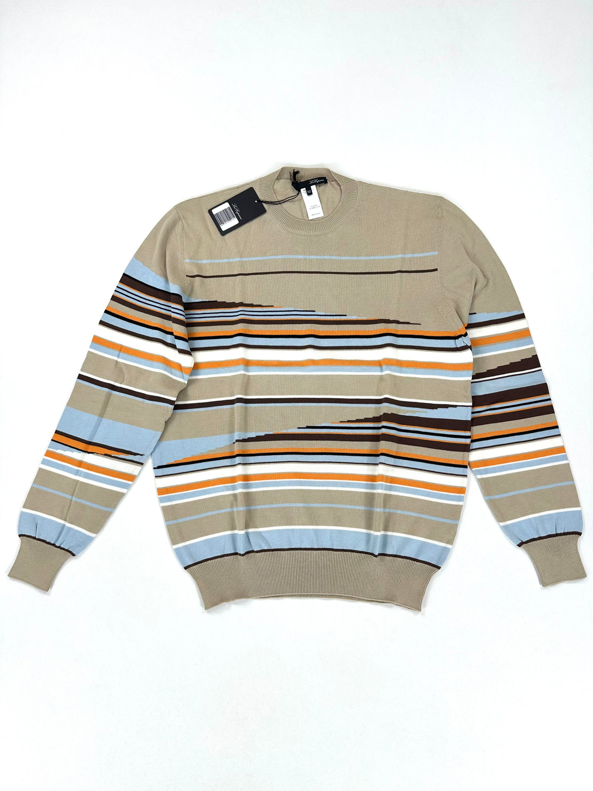 Maglia Les Copains beige a righe colorate vista di fronte, intera, con cartellino originale applicato