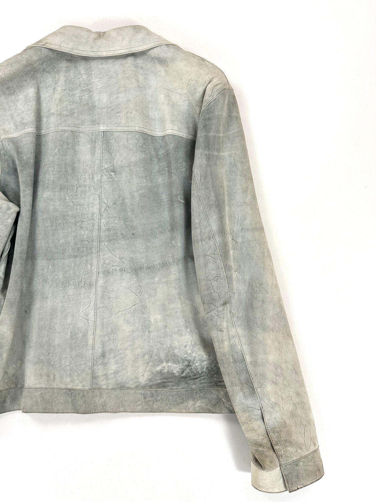 Carré posteriore della giacca Hugo Boss in camoscio grigio tendente all'azzurro