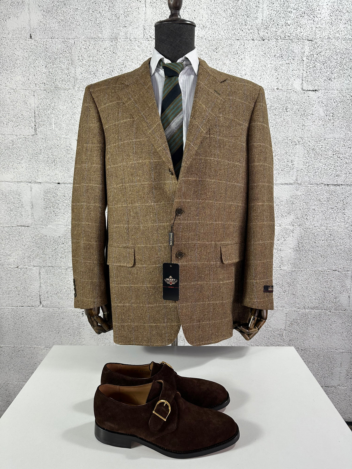 Giacca Berry London lana tartan marrone, taglia 56 — IlBotteghino