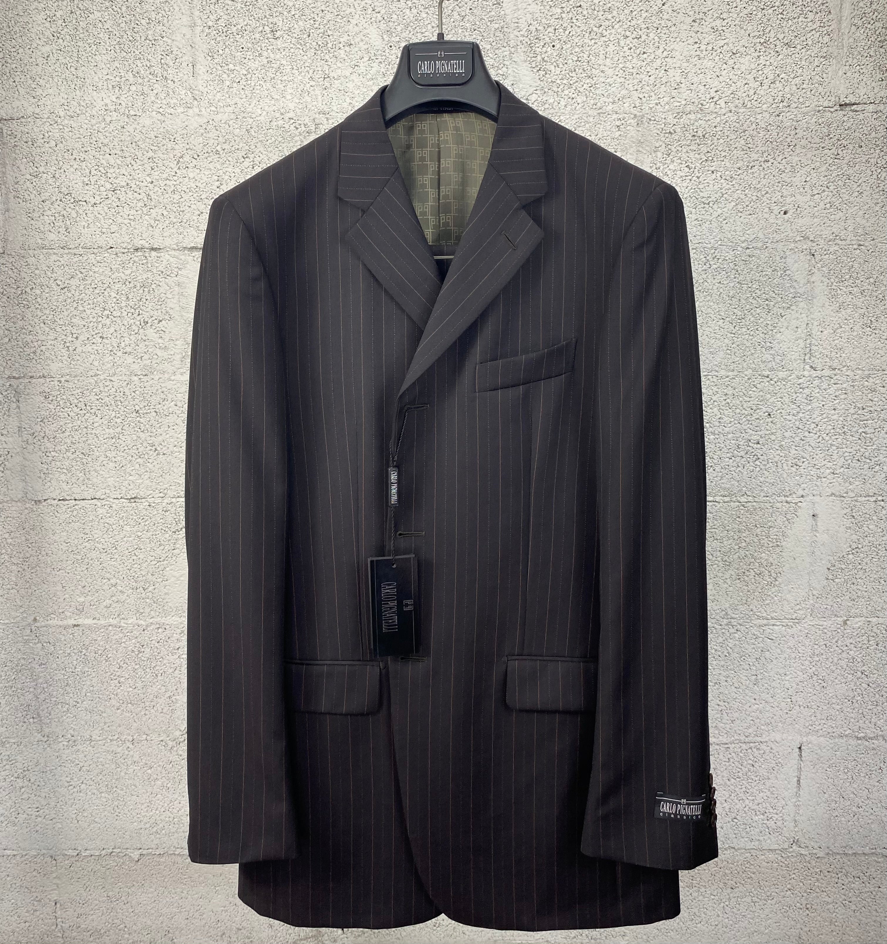 Completo Carlo Pignatelli nero gessato arancio da uomo, taglia IT 52