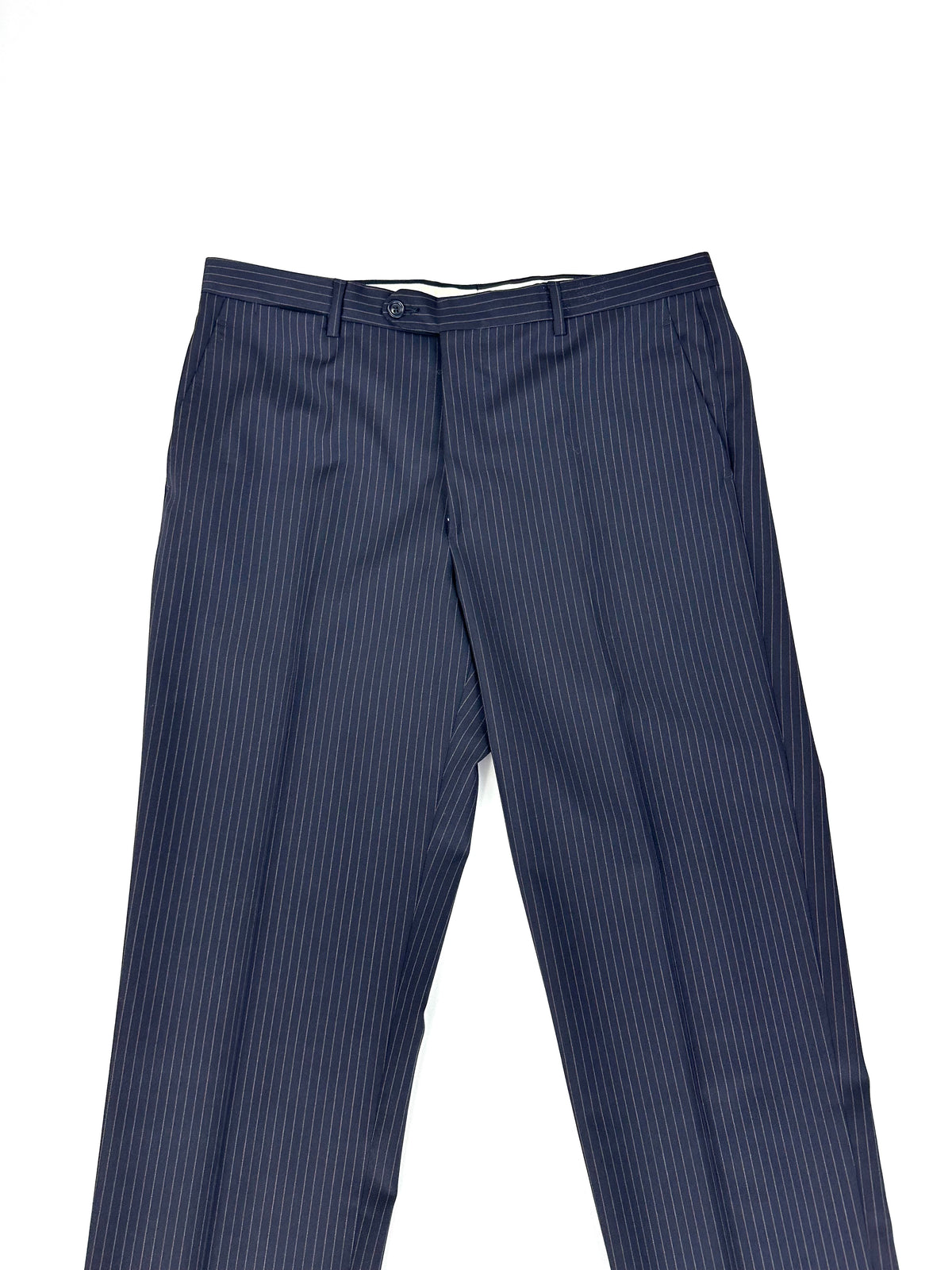 Pantalone Garrett's gessato senza pince, dettaglio vita e passanti