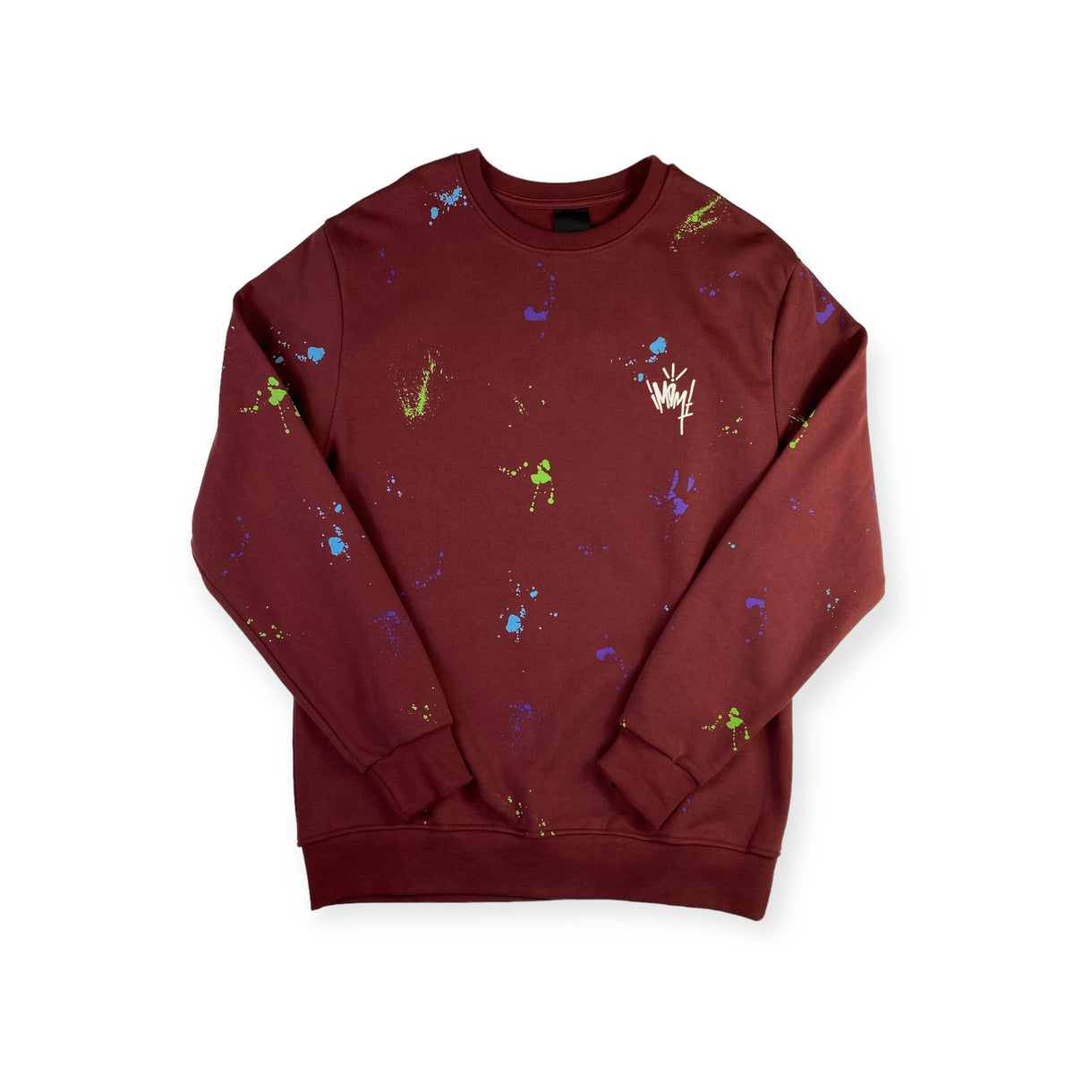 Felpa IMOMI bordeaux con schizzi multicolore, taglia L — IlBotteghino