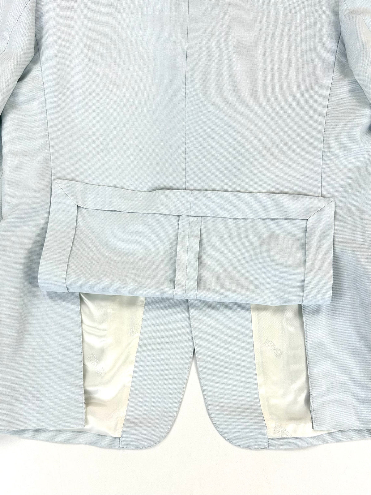 Pantalone Versace Collection azzurro - dettaglio risvolto e fondo