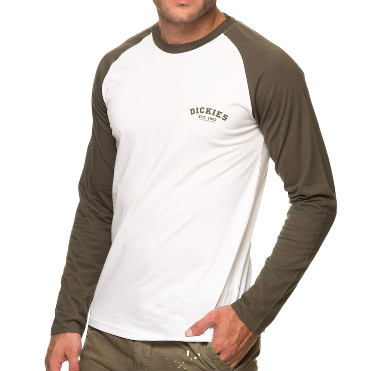 T-shirt Dickies manica lunga baseball bianca/verde, taglia S — IlBotteghino