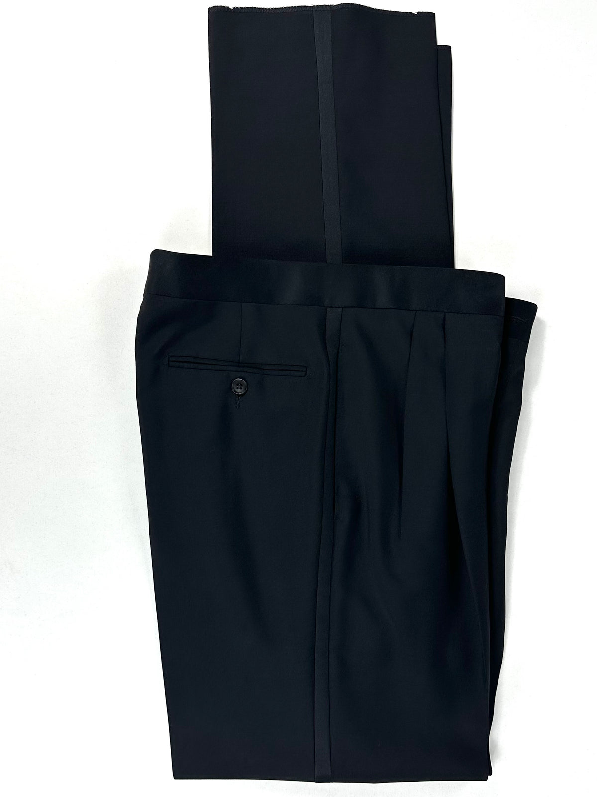 Pantalone smoking Calabró piegato con banda laterale in raso