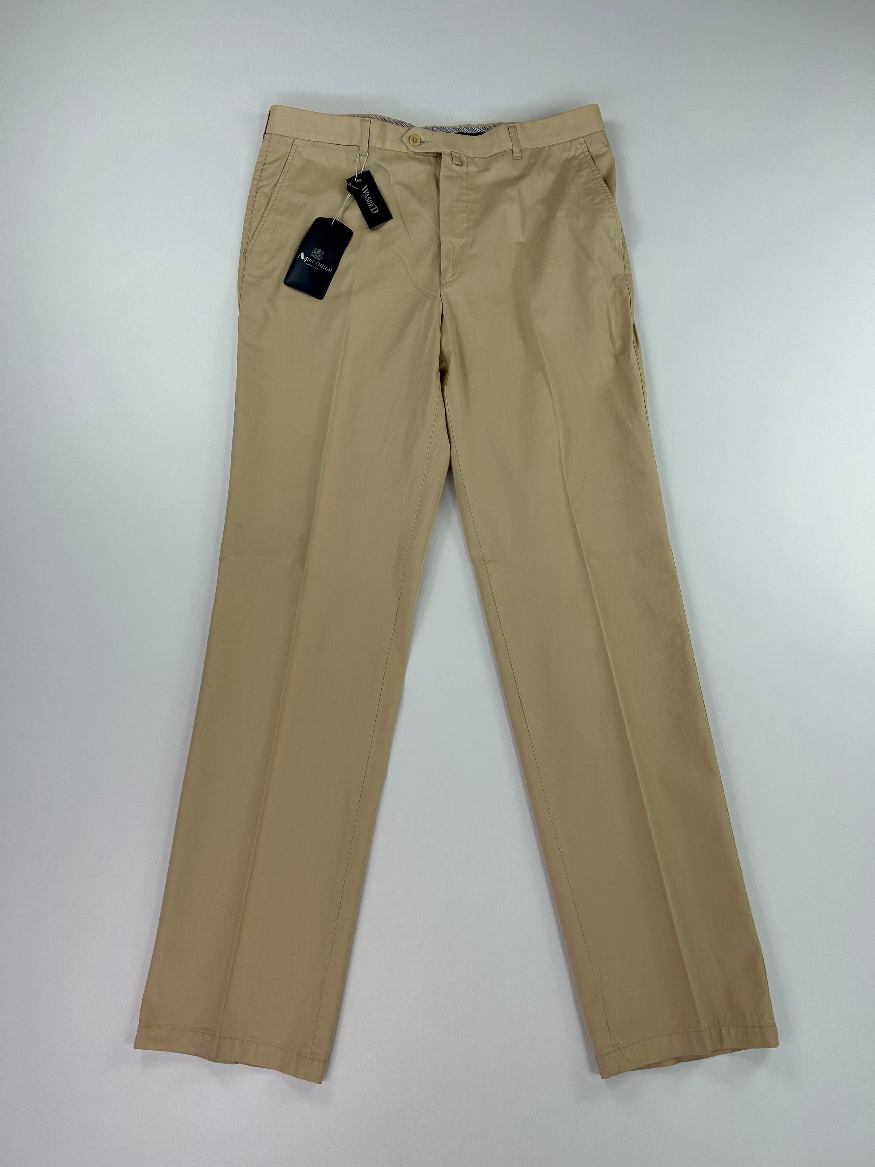 Aquascutum Pantalone Uomo Beige 100% Cotone Taglia 54 Made in Italy