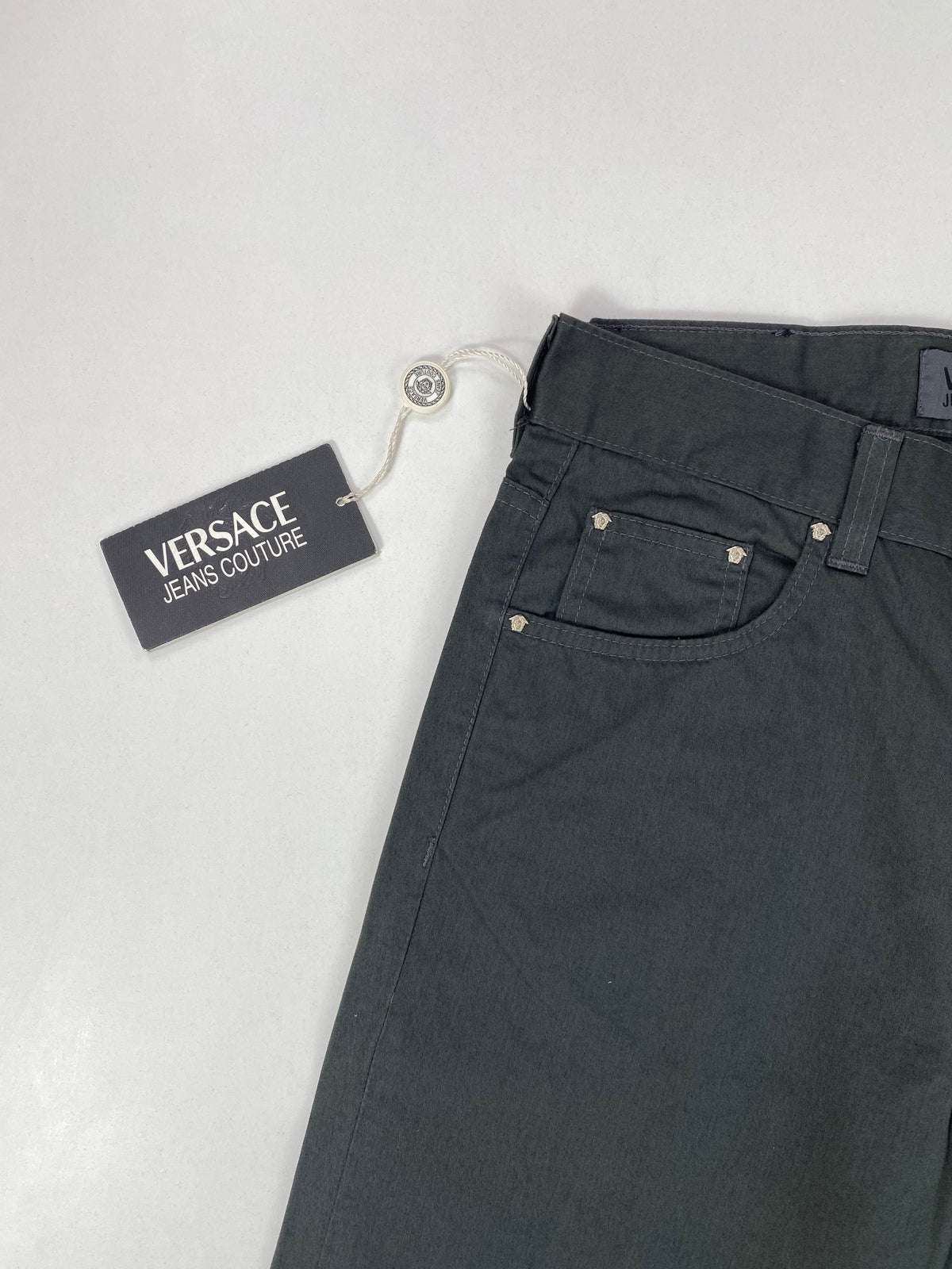 Versace Jeans Couture Jeans Vintage Anni '90 Verde Scuro Taglio Sigaretta con Medusa – foto 3 di 11