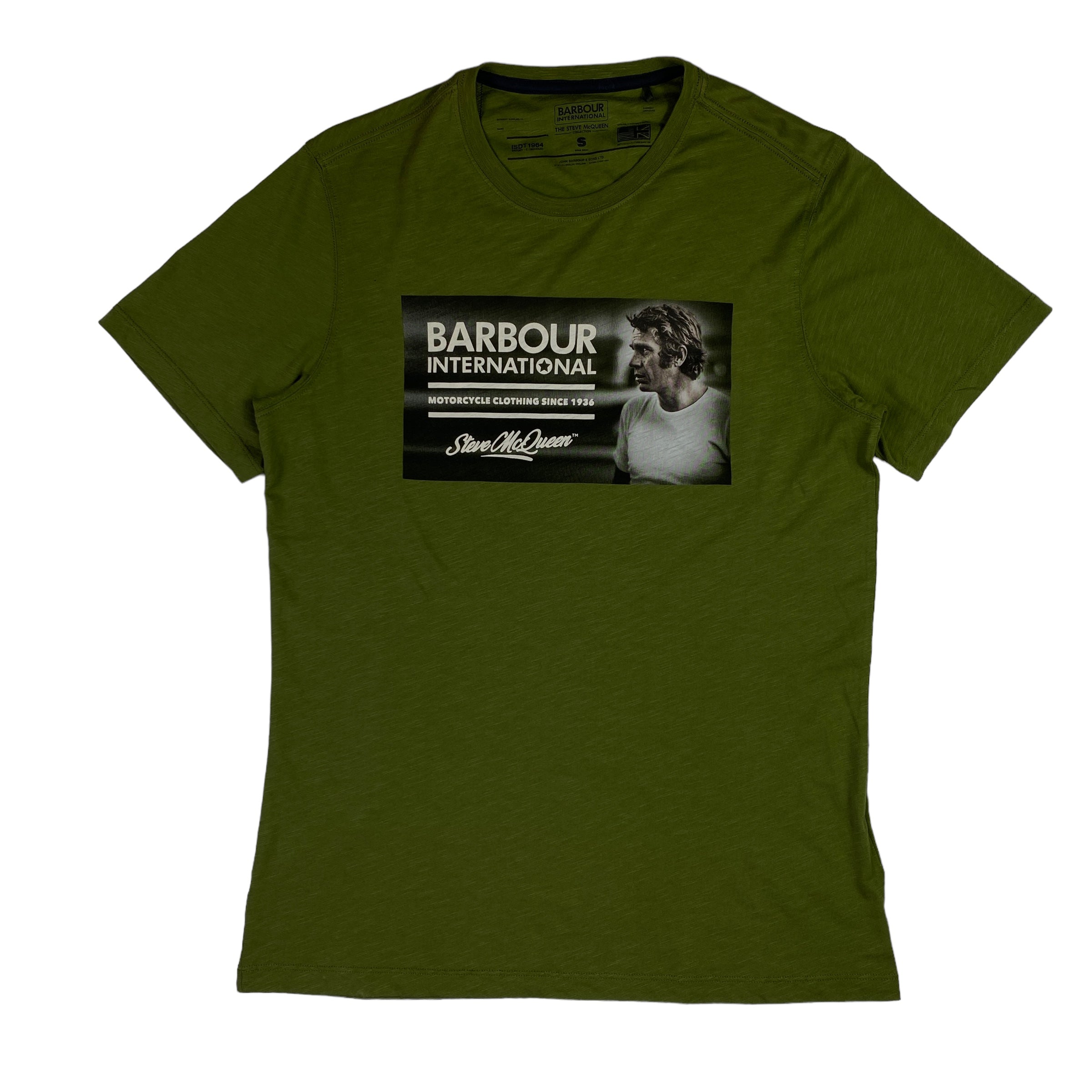 T-shirt Barbour verde oliva Steve McQueen, taglia S — IlBotteghino