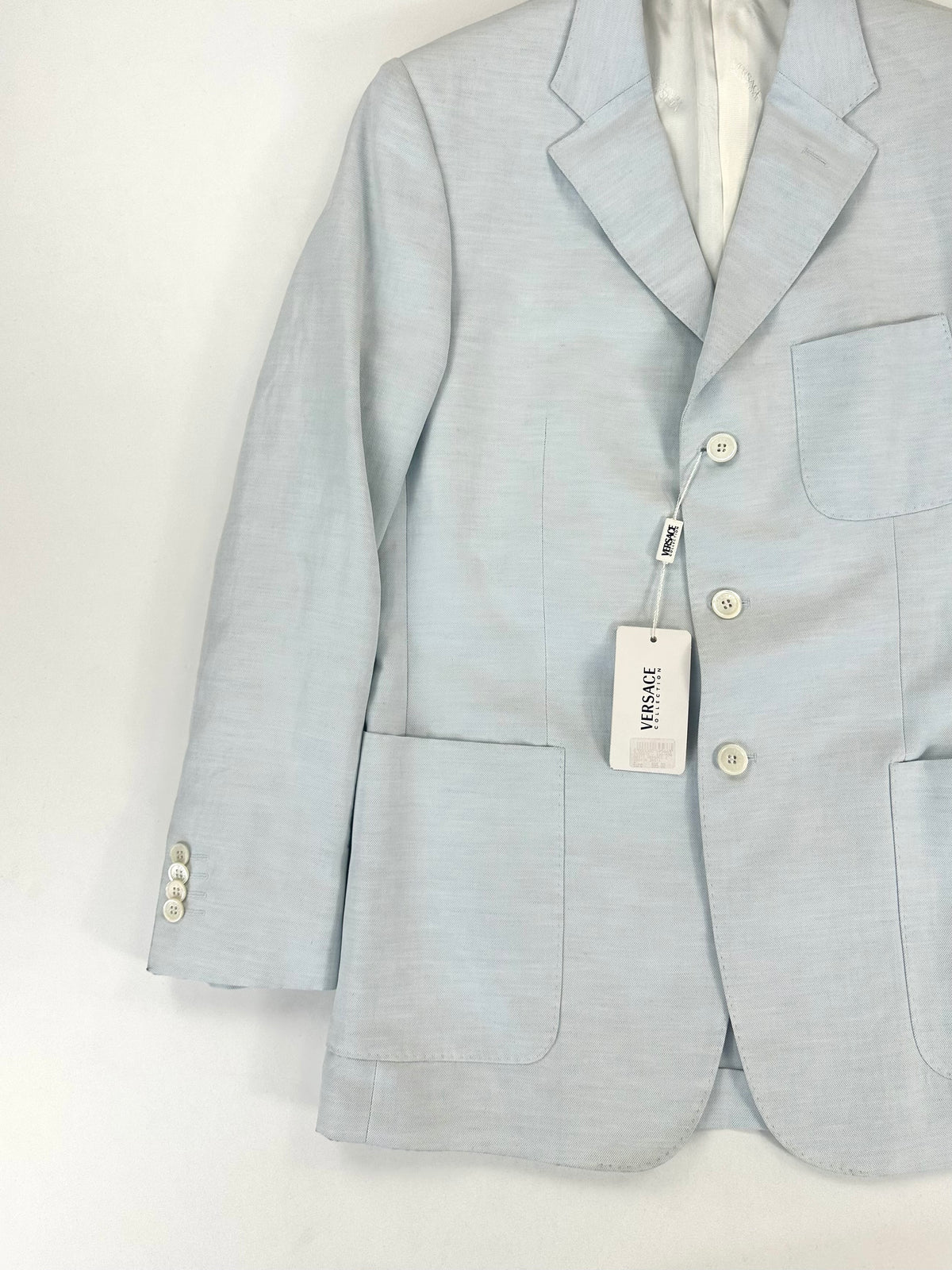 Giacca Versace Collection azzurra monopetto 3 bottoni taglia 50 - dettaglio revers