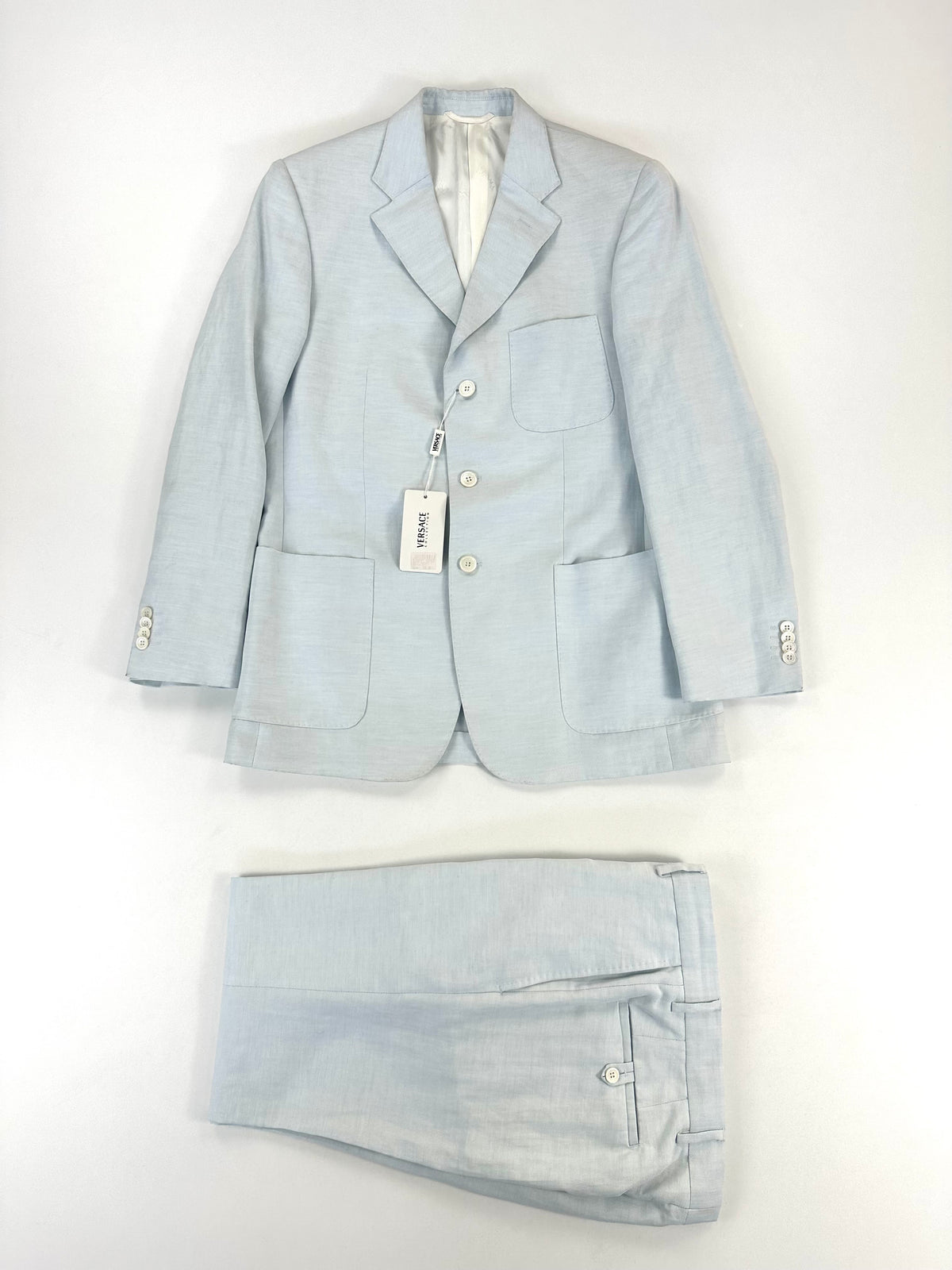 Completo Versace Collection azzurro chiaro cotone e lino taglia 50 - vista frontale