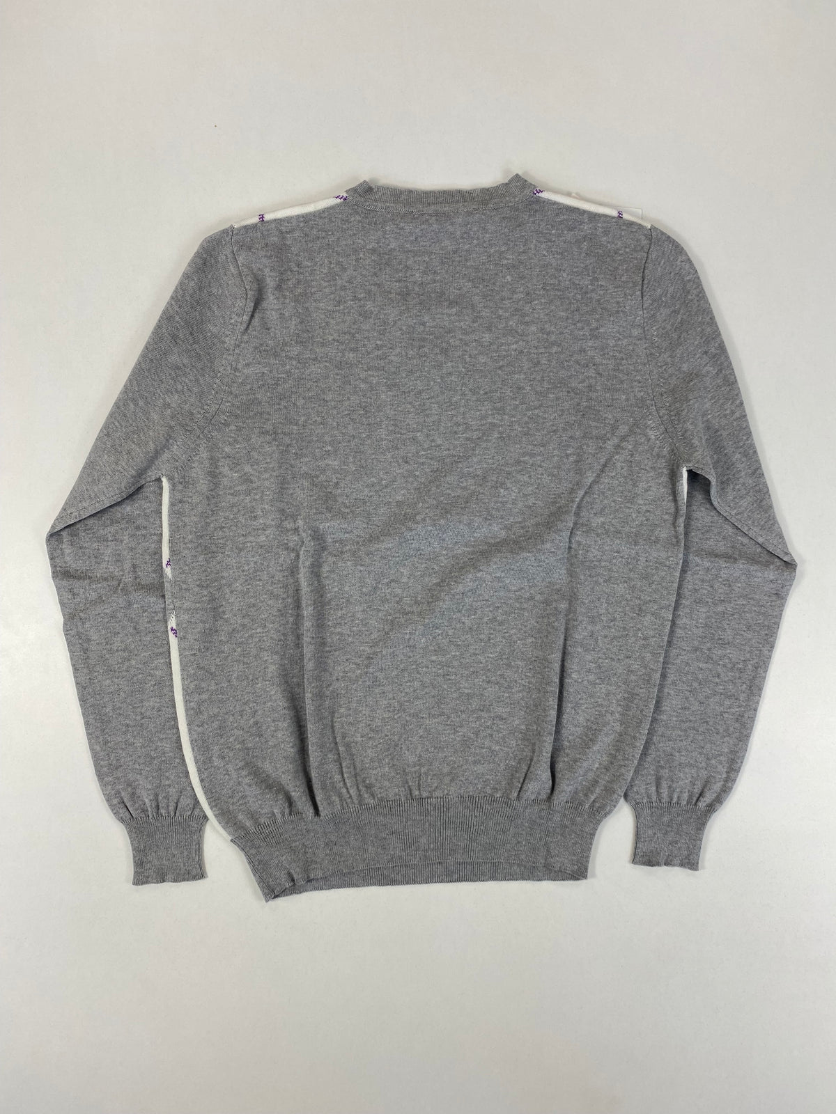 25 Roadfield St. Maglione Collo a V a Rombi Argyle Grigio Panna Viola in Cotone – foto 2 di 9