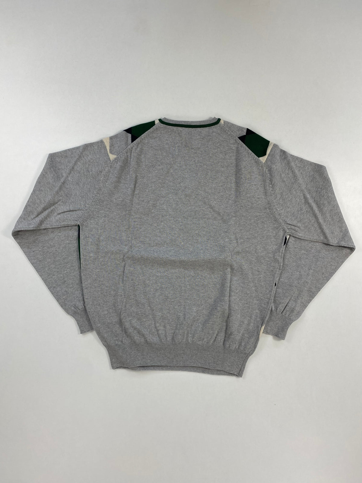 Bramante Maglione Collo a V a Rombi Argyle Verde Grigio Beige in Cotone – foto 2 di 8