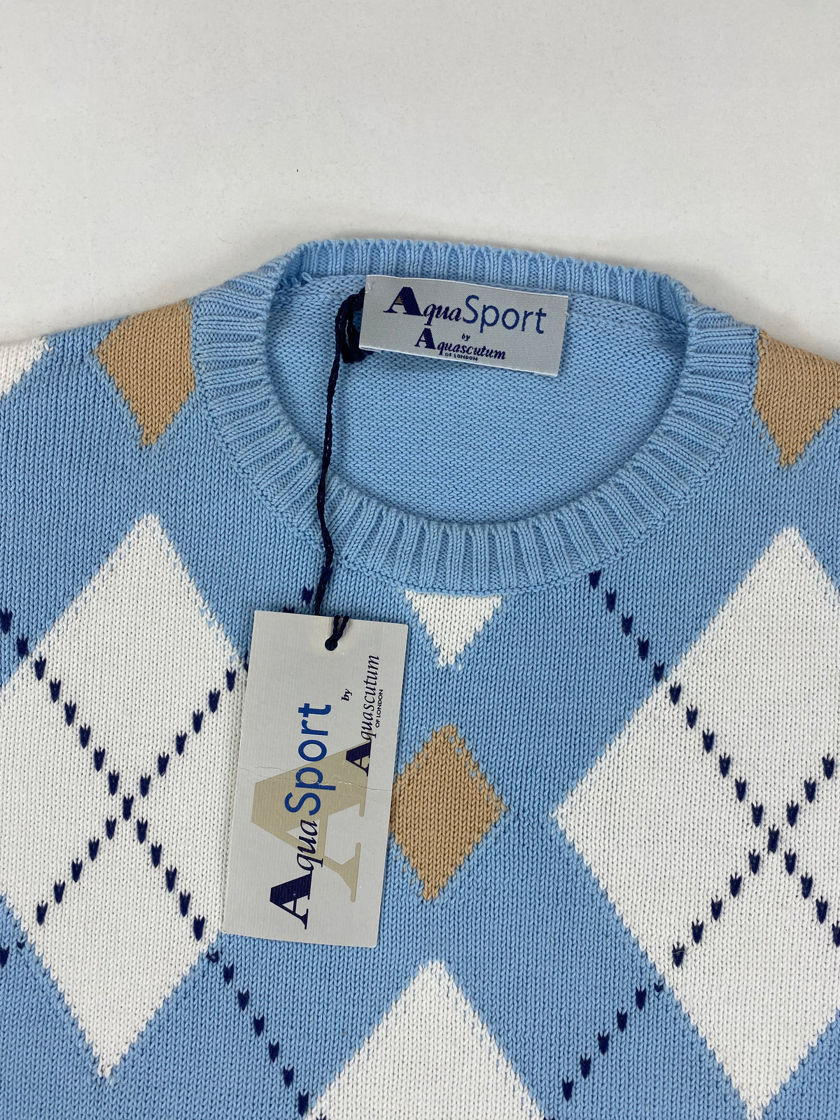 Aquascutum Maglione Girocollo Azzurro a Rombi Argyle in Cotone – foto 5 di 8