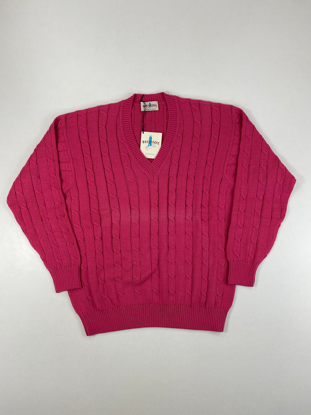 Maglione Davinson Collo a V Rosa Scuro a Trecce in Cotone – foto 1 di 7