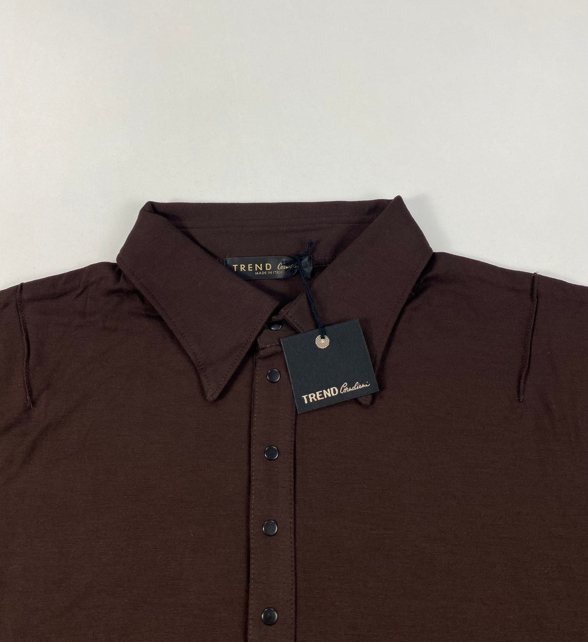 Trend Corneliani Polo Manica Lunga Marrone Testa di Moro in Viscosa Stretch con Bottoni a Pressione – foto 3 di 7