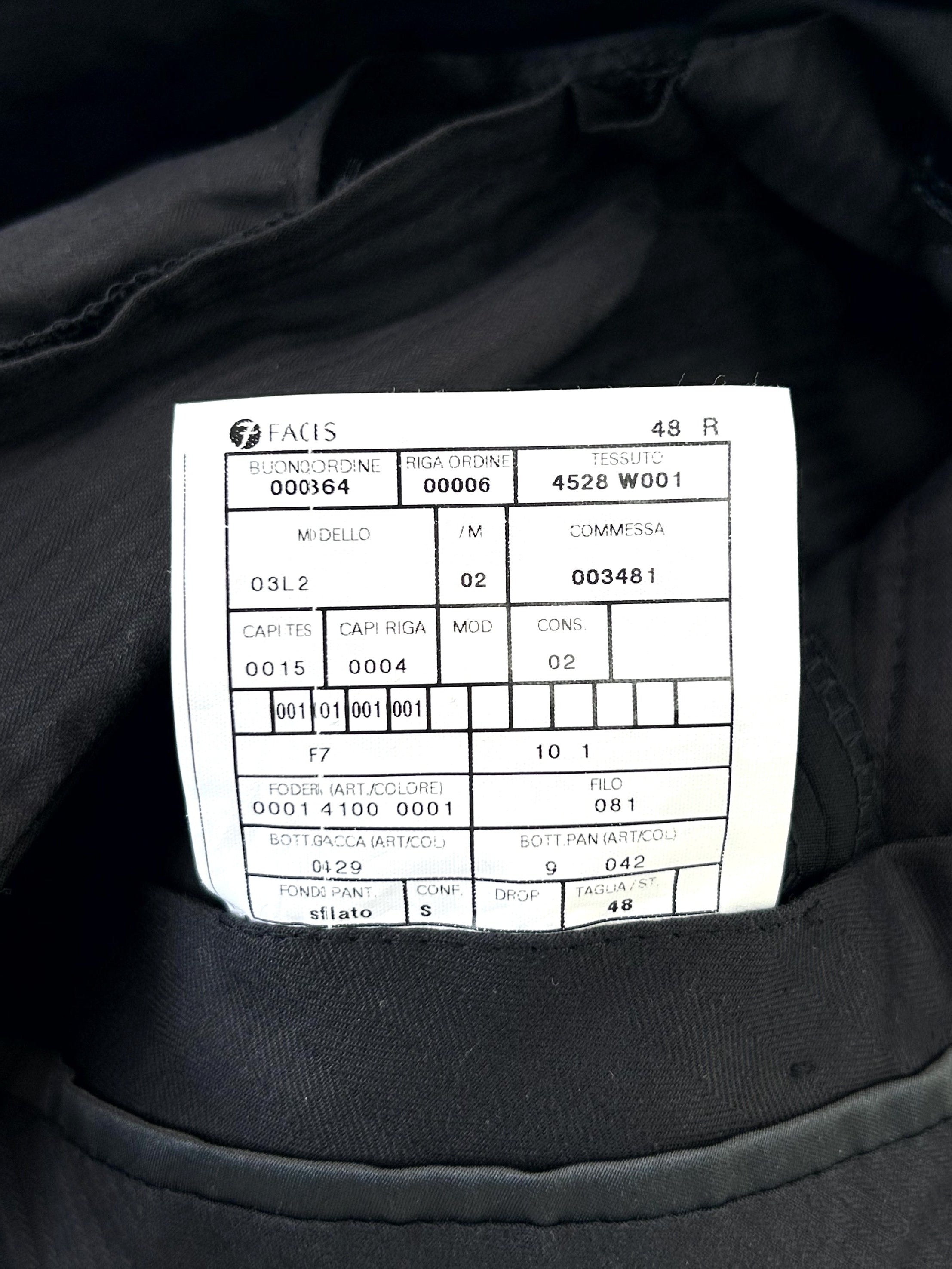 Facis Pantalone Sartoriale Uomo Nero 100% Lana Taglia 48 Made in Italy