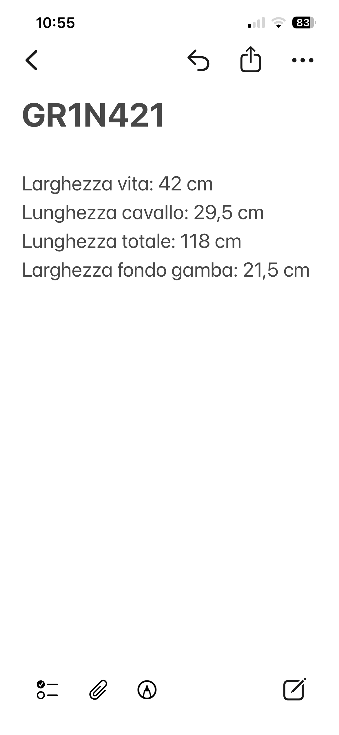 Pantalone Berry beige, SKU e misure
