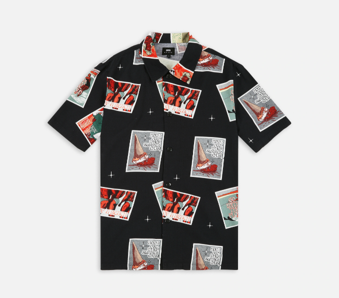 Camicia Edwin nera cartoline multicolore, taglia S — IlBotteghino