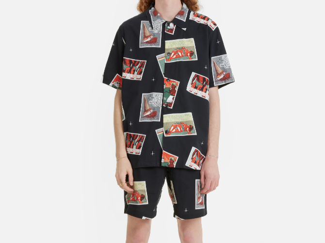 Edwin camicia nera cartoline — capo garment washed d'archivio — IlBotteghino