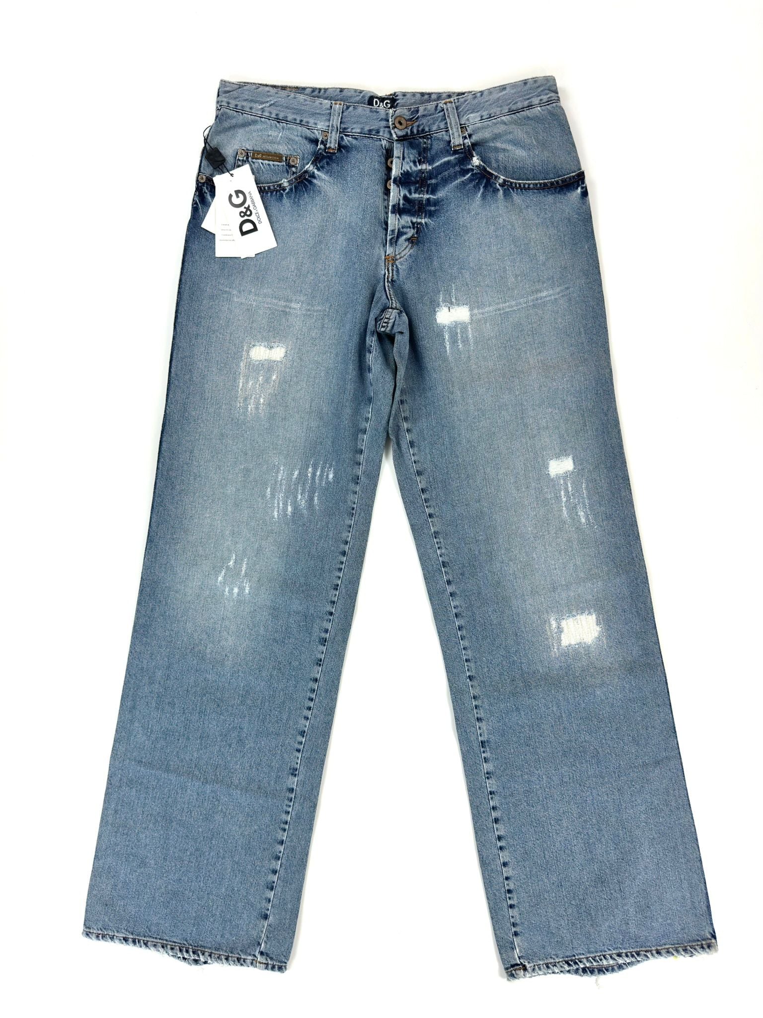 D&G Dolce & Gabbana Jeans Uomo 36 Blu Destroyed con Banda Laterale