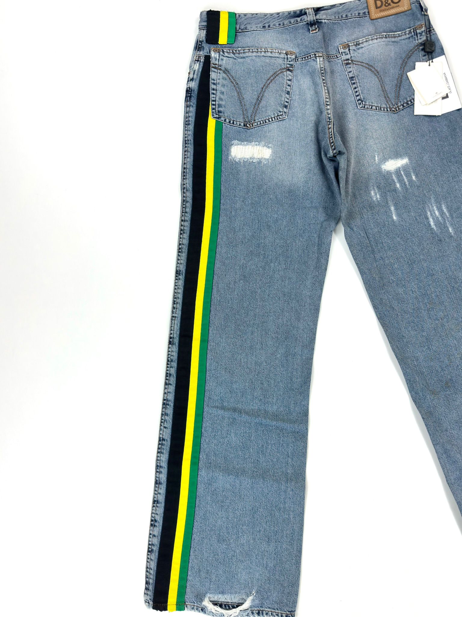 D&G Dolce & Gabbana Jeans Uomo 36 Blu Destroyed con Banda Laterale