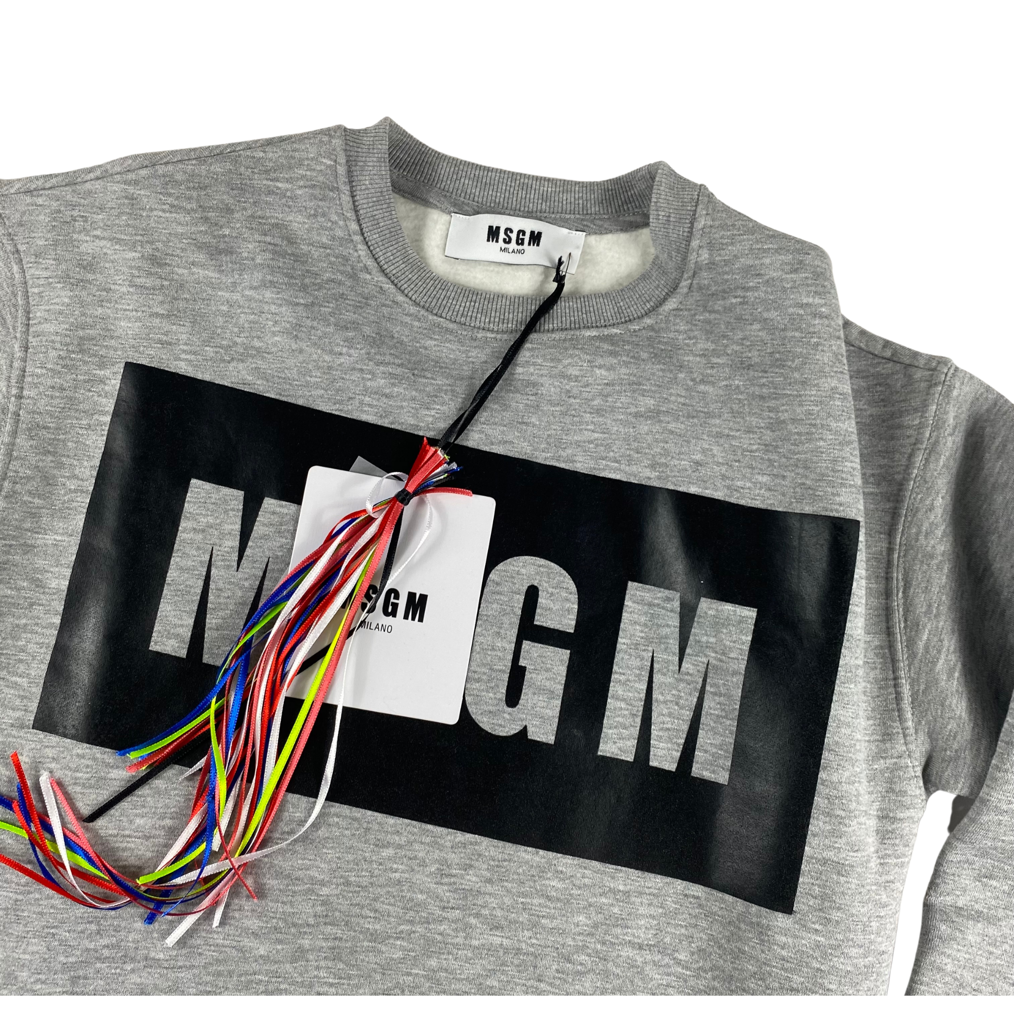 MSGM Milano felpa grigia logo nero — moda italiana d'archivio — IlBotteghino