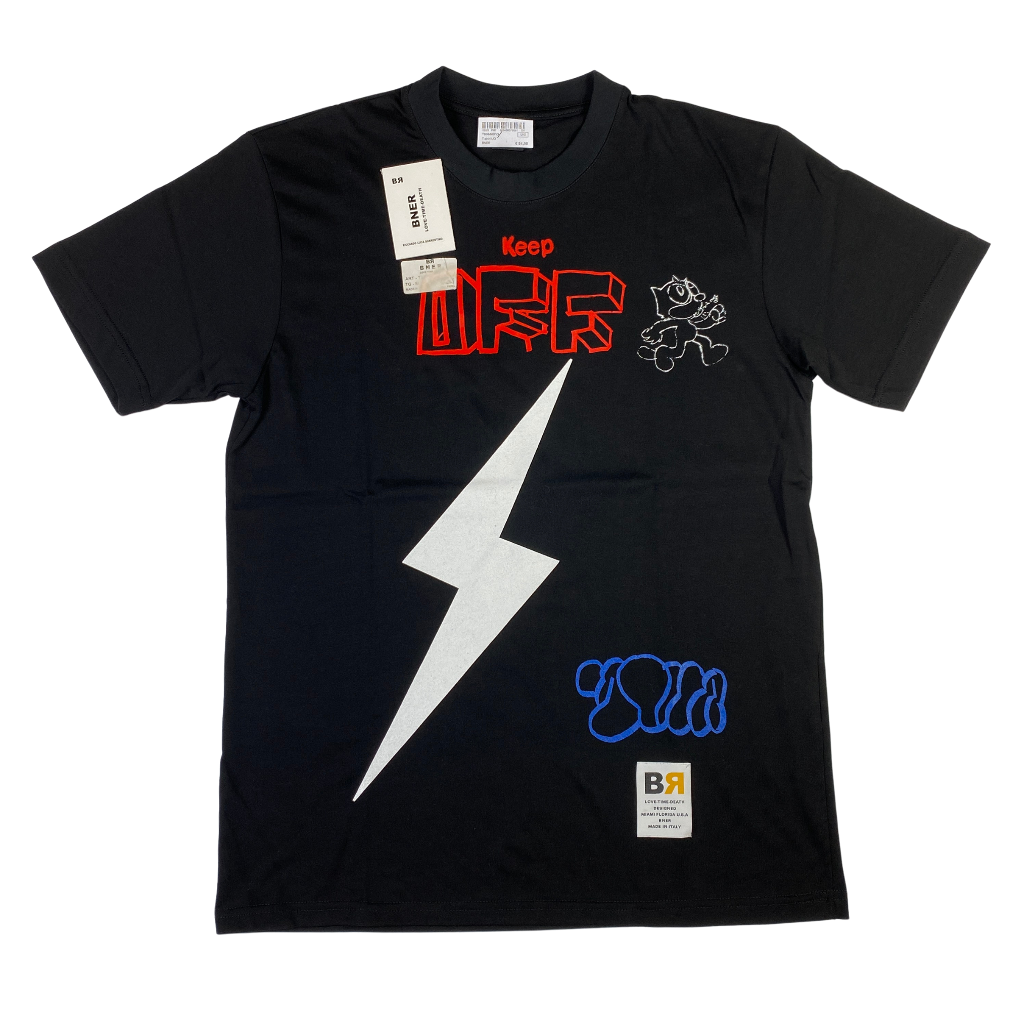 T-shirt BNER nera con fulmine stampato Keep Off, taglia M — IlBotteghino