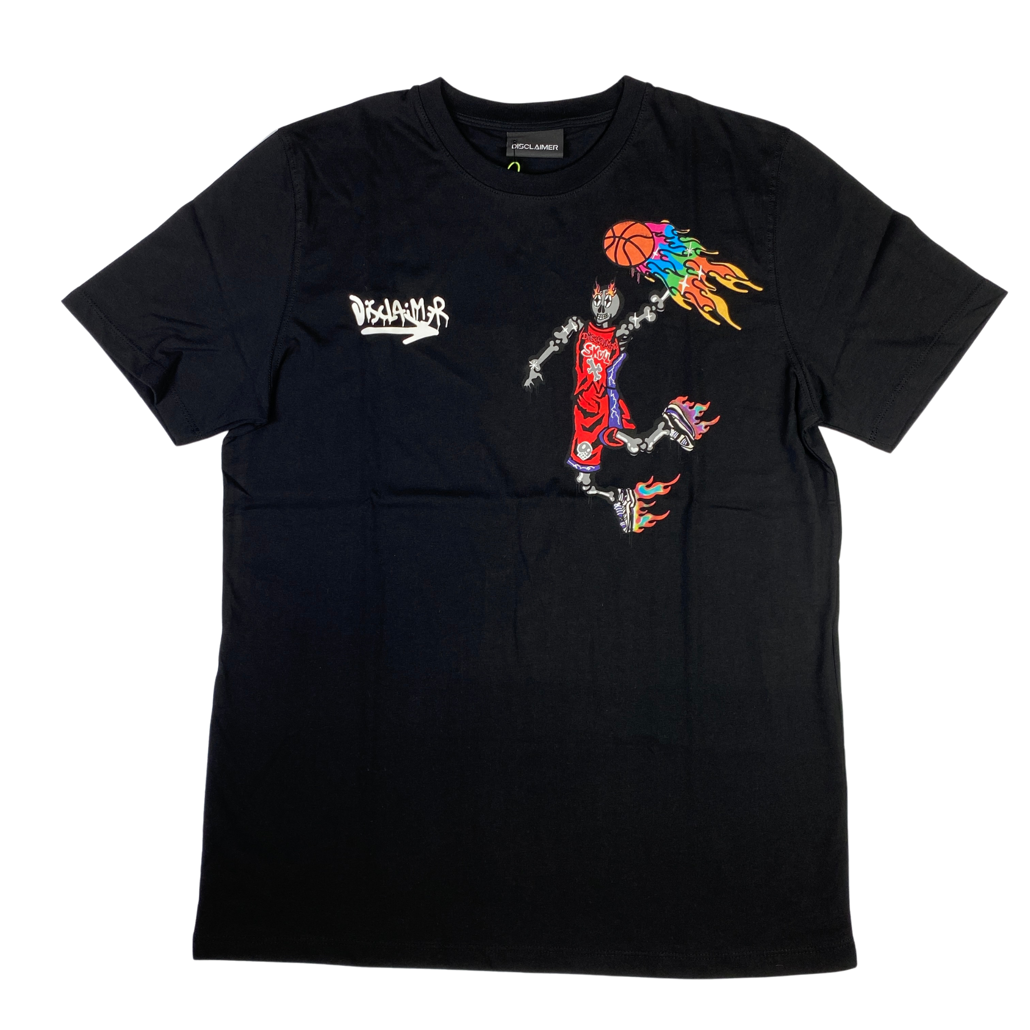 T-shirt Disclaimer nera con fantasia sul petto, taglia L — IlBotteghino