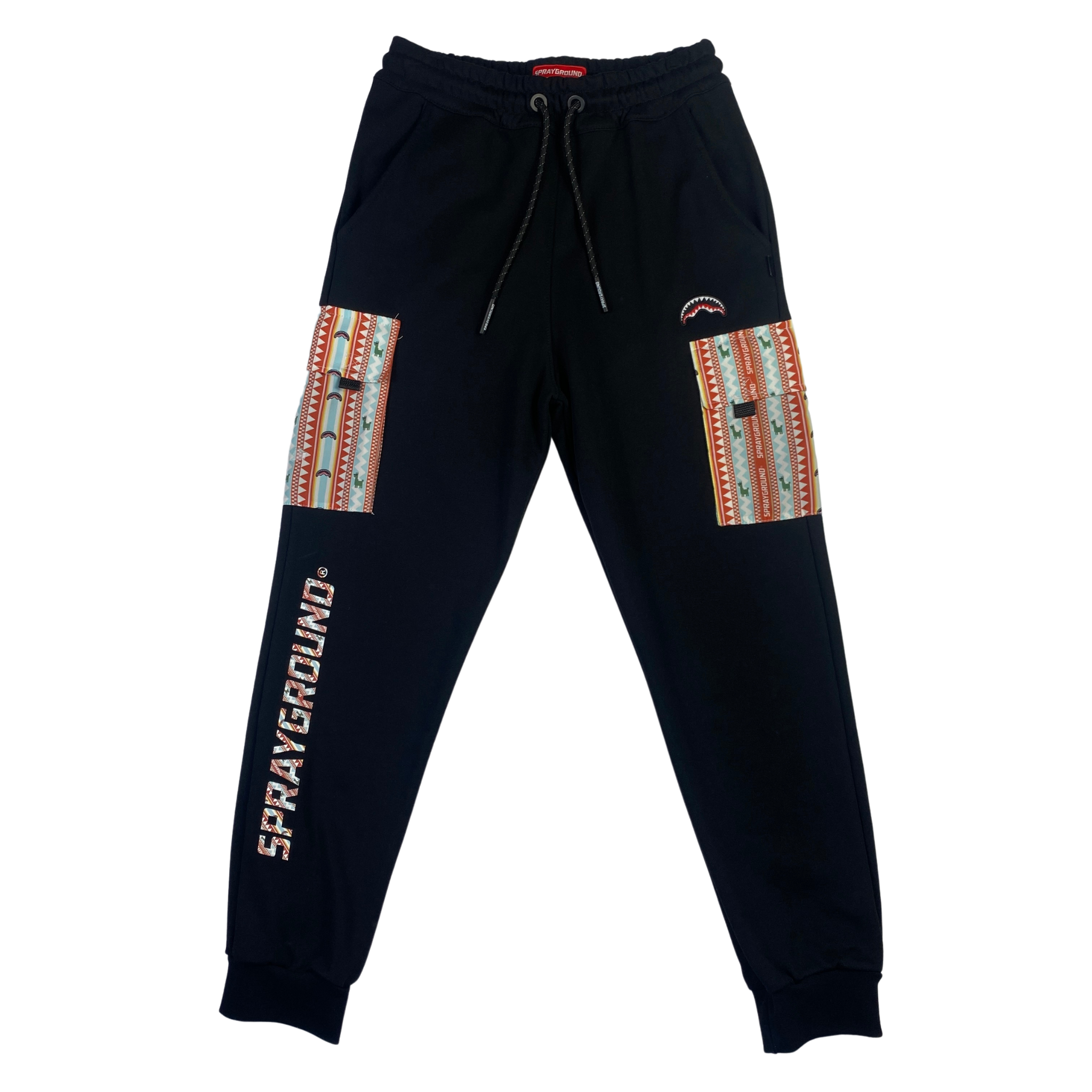Tuta cargo Sprayground nera con fantasia colorata, taglia S — IlBotteghino