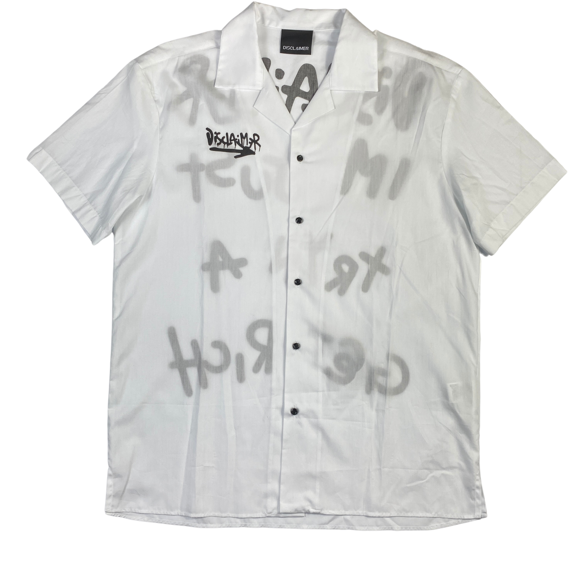 Camicia Disclaimer bianca a maniche corte, taglia M — IlBotteghino