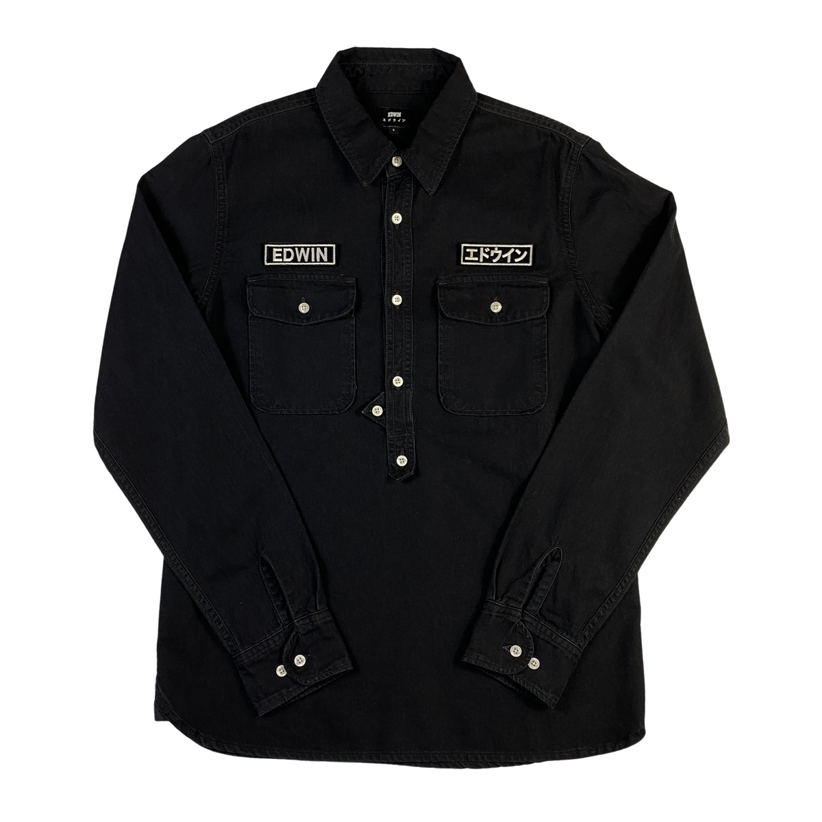 Camicia Edwin nera con patch removibili, taglia S — IlBotteghino