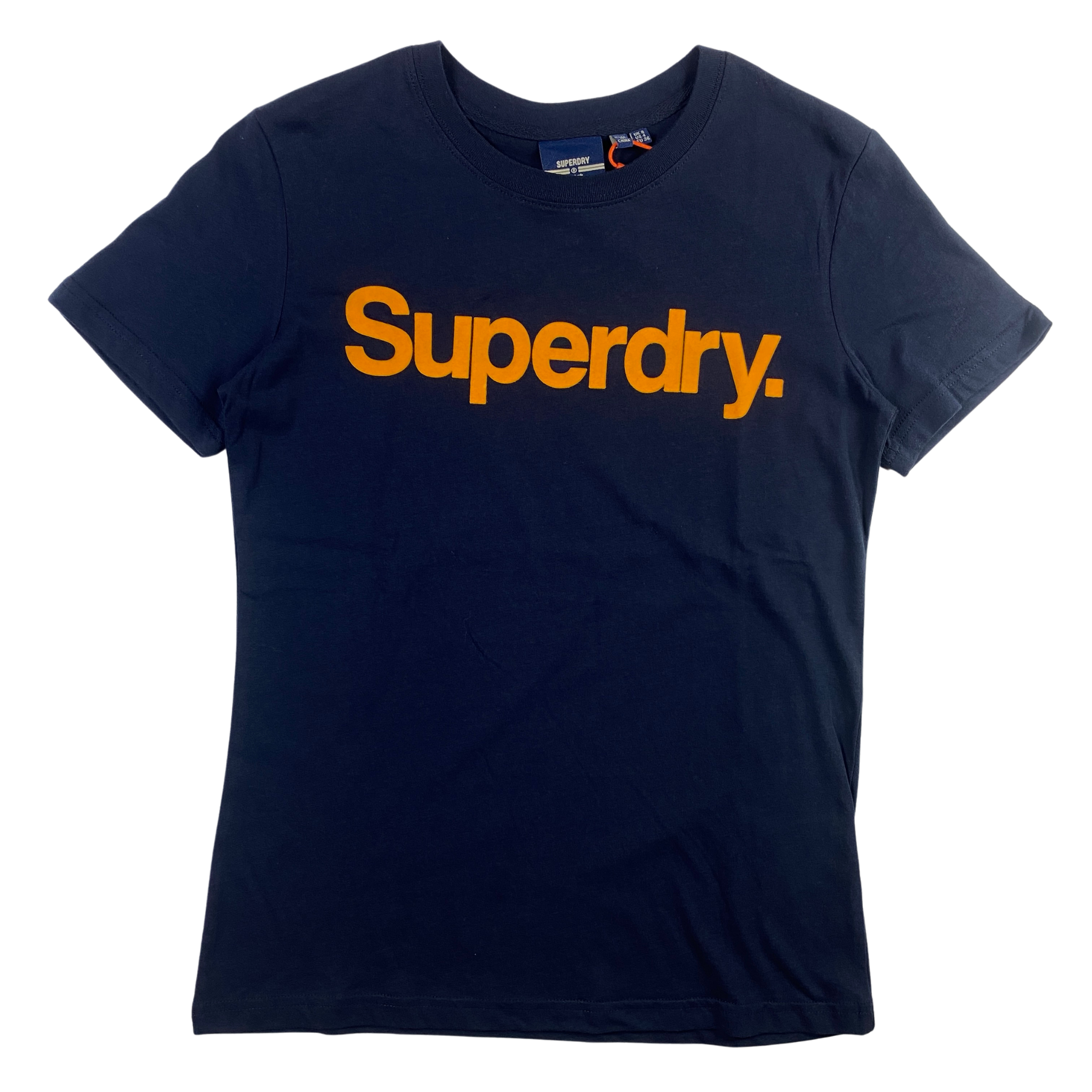T-shirt Superdry blu logo arancione da donna, taglie XS e S — IlBotteghino
