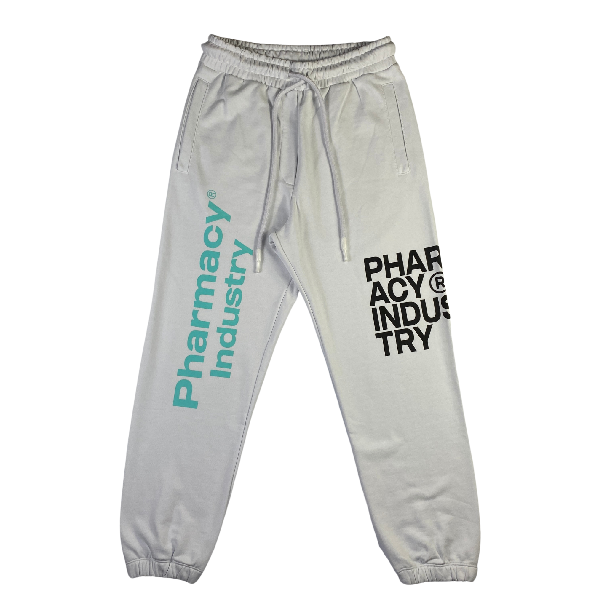 Pantalone tuta Pharmacy Industry bianco logo ginocchio, taglie M e L — IlBotteghino