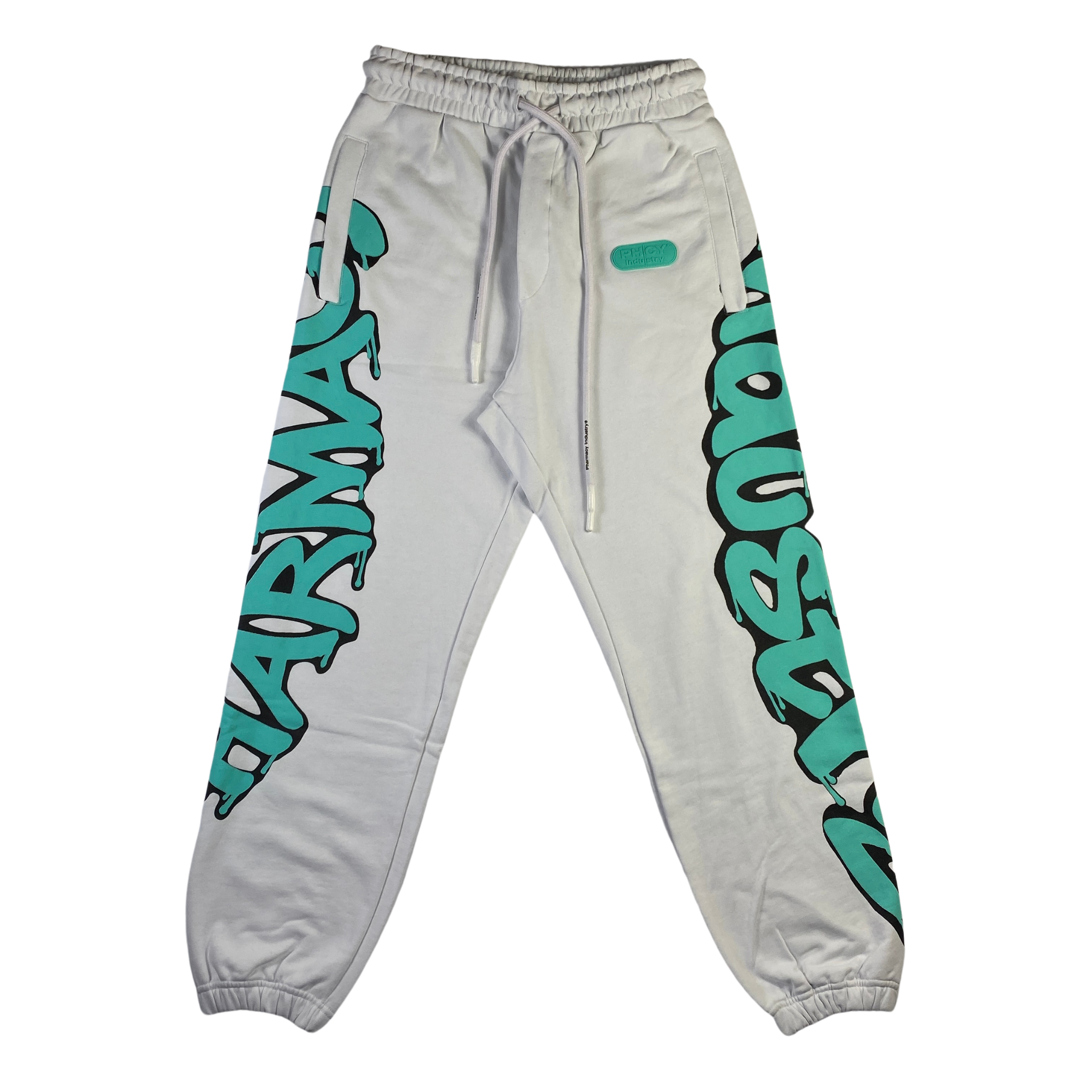 Pantalone tuta Pharmacy Industry bianco stampa grande, taglie M-XL — IlBotteghino