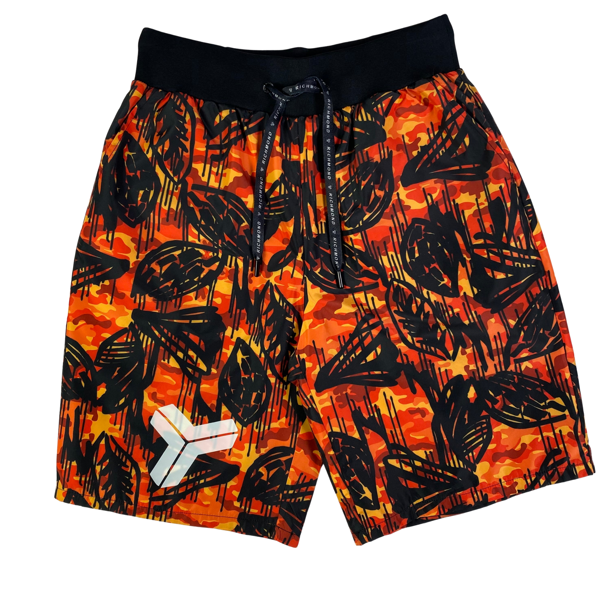 Pantaloncini Richmond Sport con fantasia arancione e foglie nere — IlBotteghino