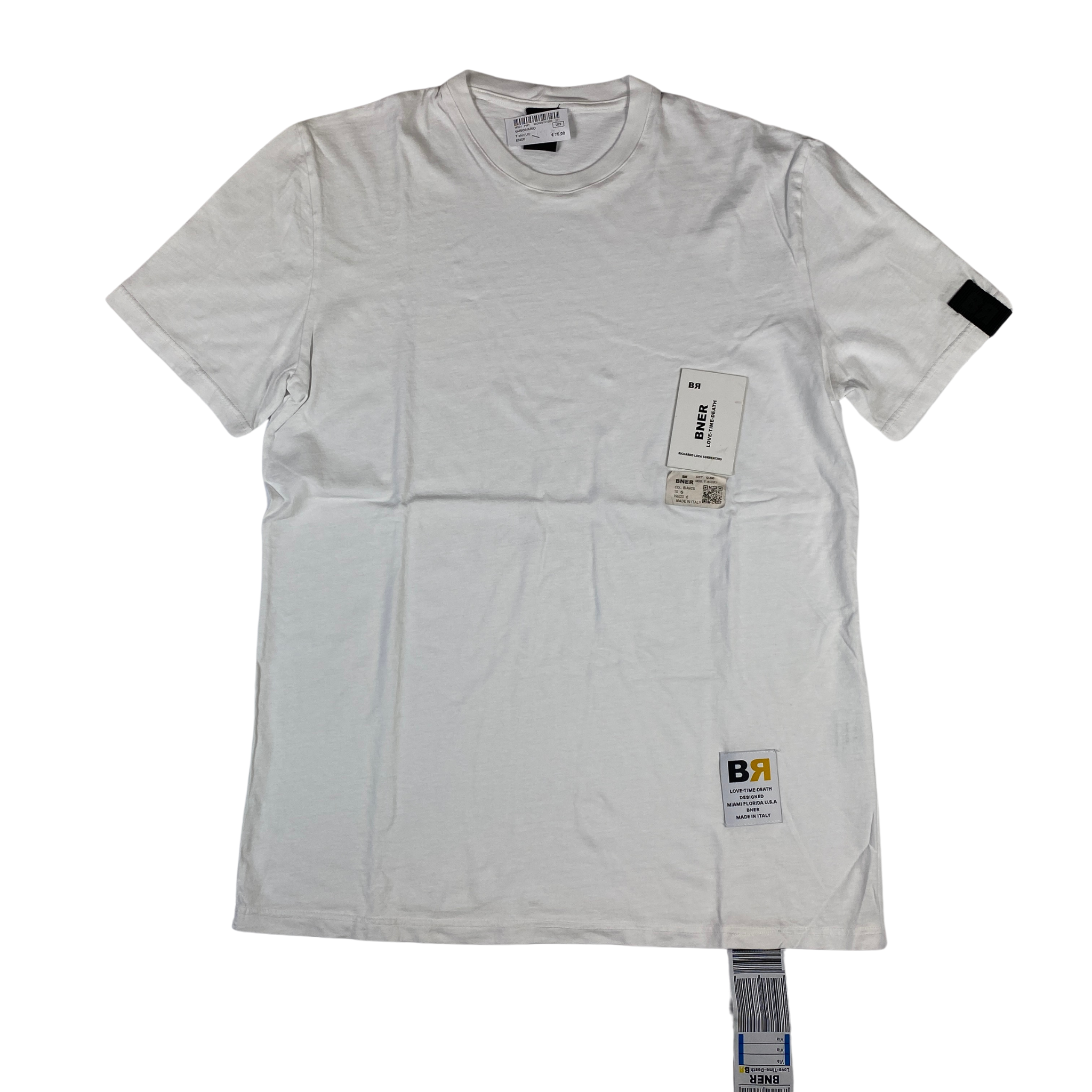 T-shirt BNER bianca con logo e nastro posteriore, taglia S — IlBotteghino