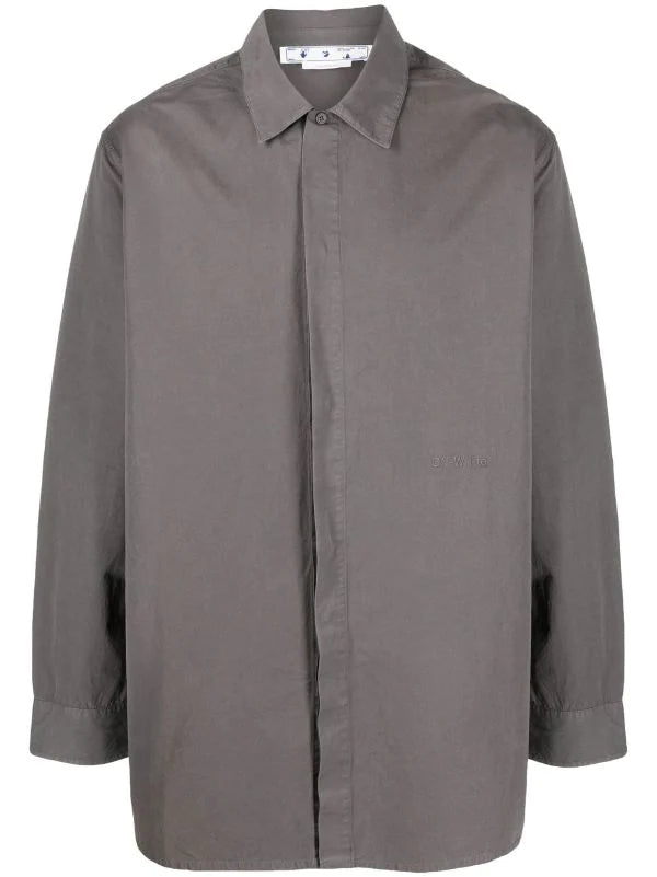 Camicia Off-White grigia oversize con ricamo, taglie M e L — IlBotteghino