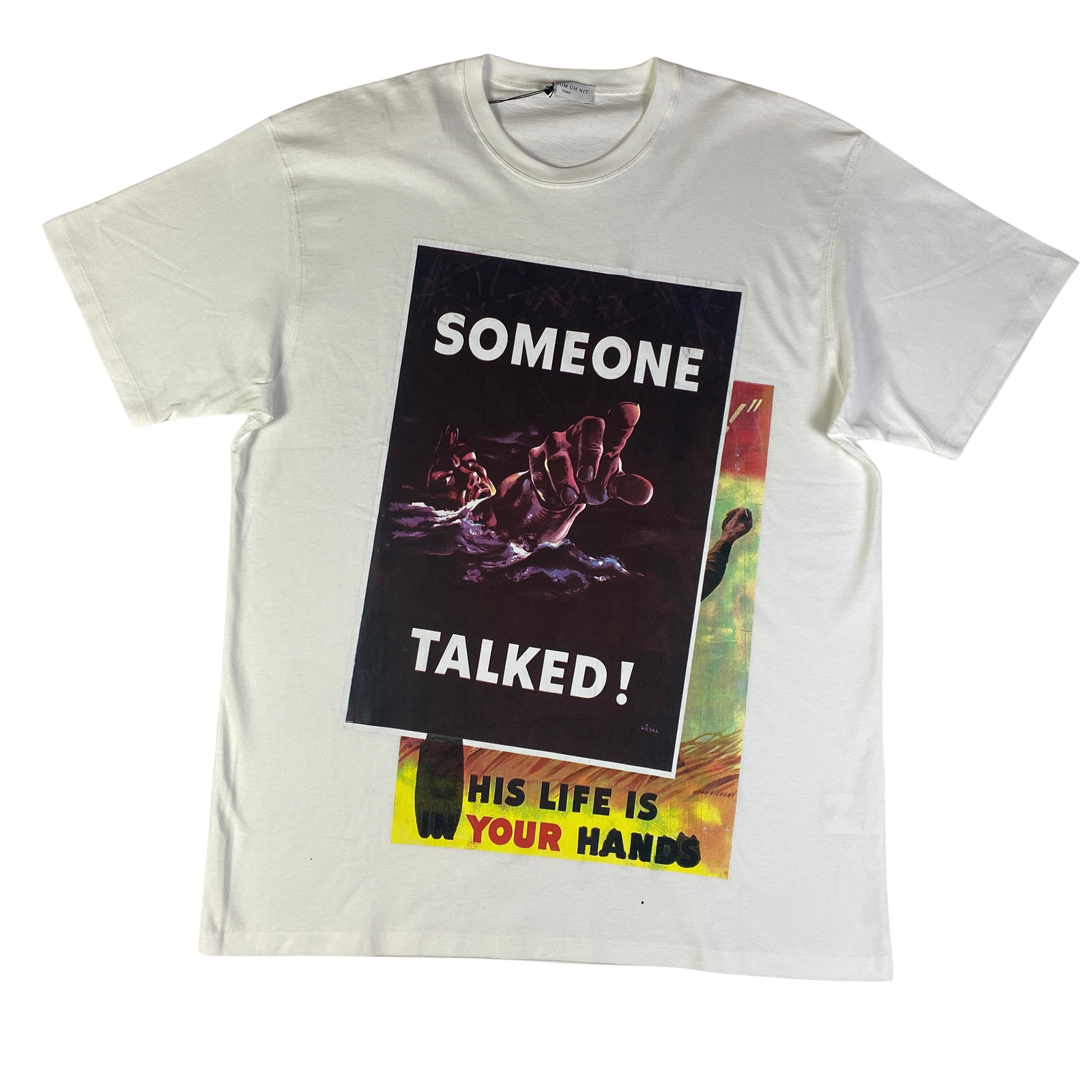 T-shirt Ih Nom Uh Nit bianca stampa volantini multicolore, taglia L — IlBotteghino